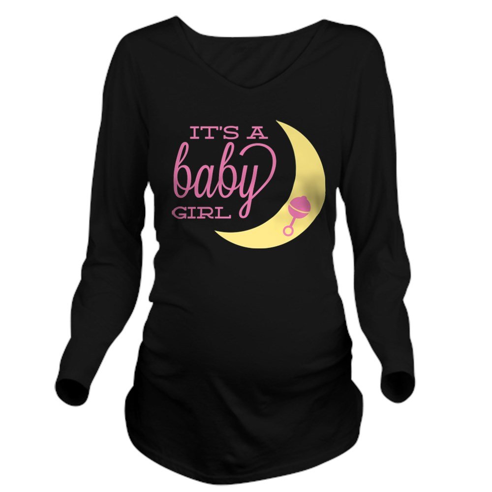Vintage 'It's A Baby Girl' Long Sleeve Maternity T-Shirt for Pregnancy Announcement & Baby Shower - Comfortable Cotton Tee for Expecting Moms