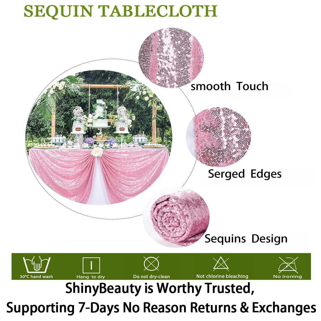 ShinyBeauty Pink Gold Sequin Tablecloth 90x132 Inch - Sparkling Rectangular Table Cover for Wedding, Party, Banquet Decor - Glamorous Fuchsia Pink Fabric for Special Occasions - Perfect for Birthday Celebrations, Anniversary Dinners and Holiday Events