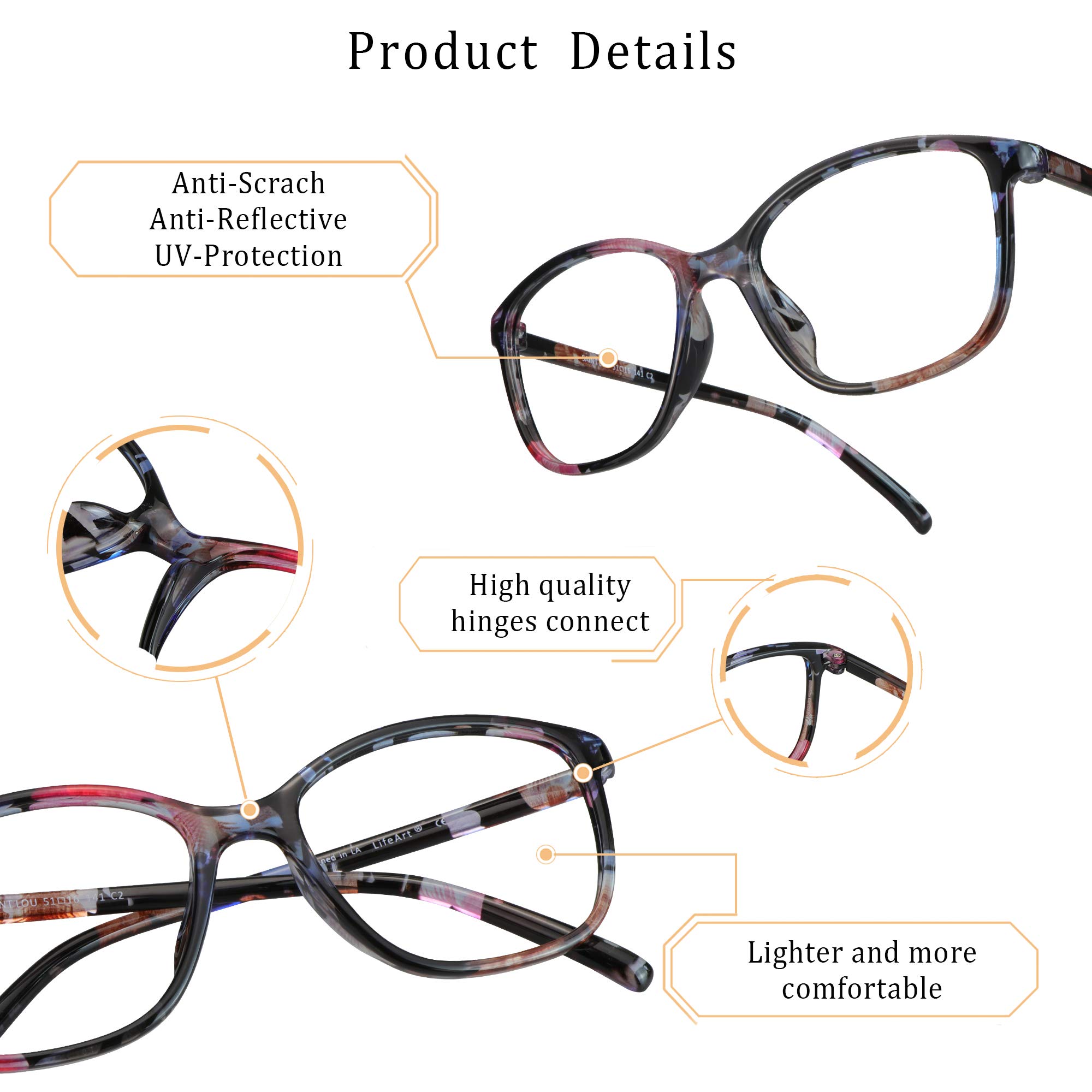 Blue Light Blocking Glasses for Women - Anti Eyestrain Computer Reading Glasses with 2.25 Magnification, Gaming & TV Glasses, Anti Glare (Floral Design) - Perfect for Office Work, Online Classes & Screen Time Protection