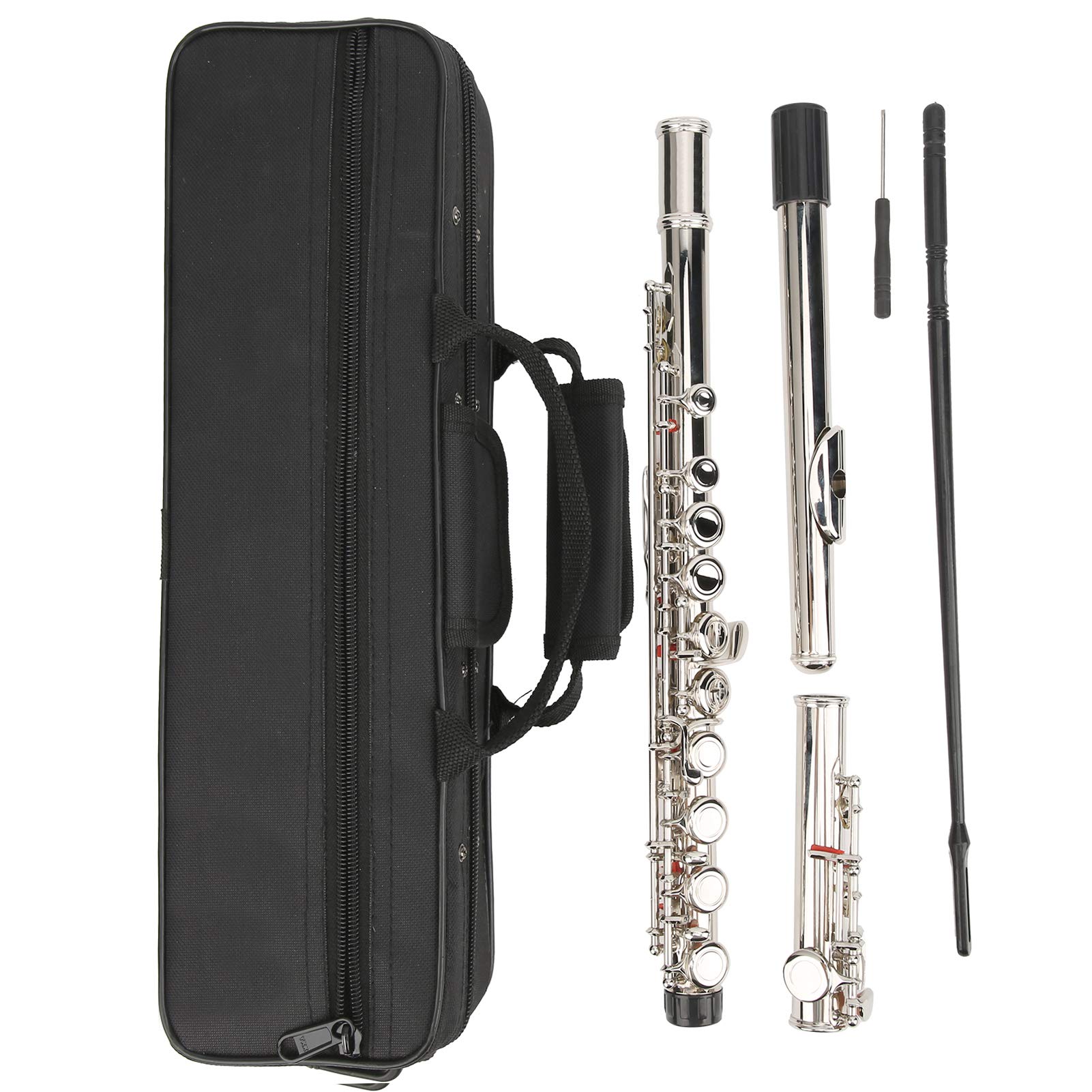 16 Hole C Key Flute - Closed Hole Brass Flute for Beginners with Storage Bag & Cleaning Stick (Silver) | Enhanced Tube Resonance for Clear Sound | Perfect for School Bands, Music Lessons & Home Practice