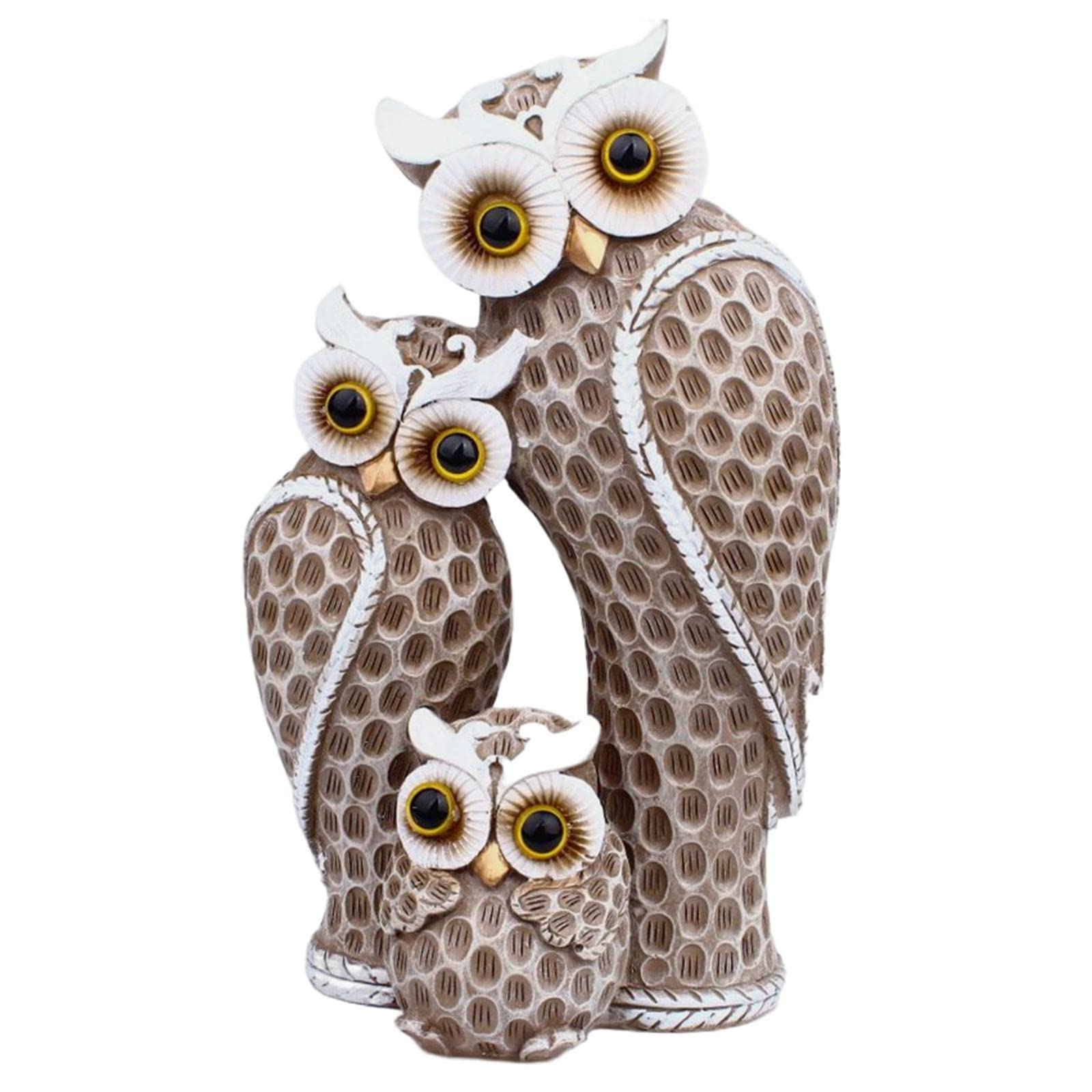 Fenteer Modern Resin Owl Family Statue - Handcrafted Owl Figurine Decor for Desk, Bookshelf, Nightstand, Bathroom | Home & Office Decoration, Gift Idea for Nature Lovers