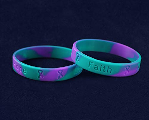 25 Pack Teal & Purple Sexual Assault Awareness Silicone Bracelets for Adults - Support Ribbon Wristbands for Fundraisers, Charity Events & Awareness Campaigns