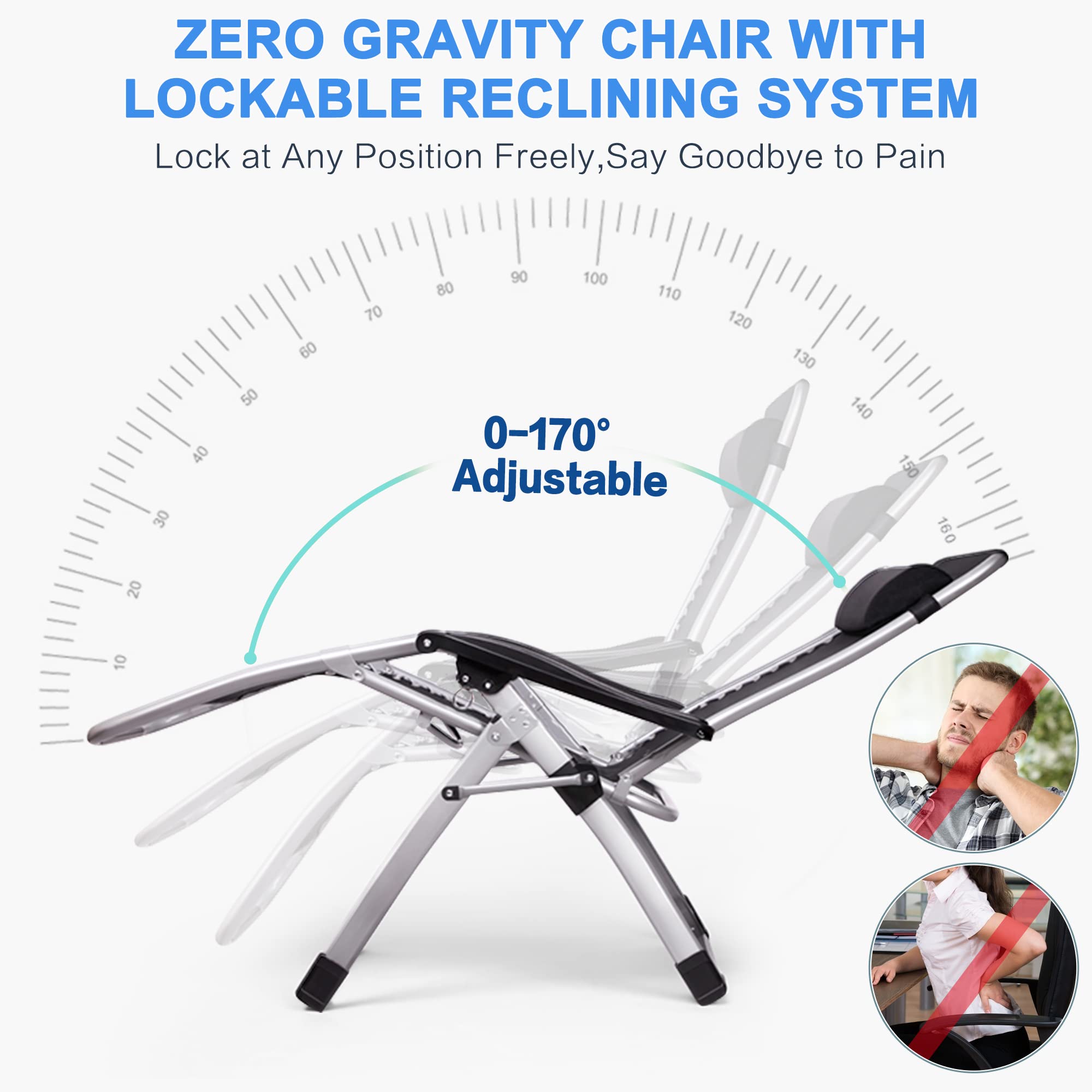 H&ZT 2 Pack Zero Gravity Reclining Chair with Removable Cushion, Adjustable Headrest & Footrest - Heavy Duty 440 lbs Capacity - Perfect for Patio, Poolside, Beach, Camping & Backyard Relaxation