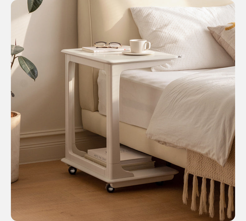 Birch Solid Wood Mobile Side Table - Lightweight Rolling End Table for Living Room, Bedroom, or Office - Perfect for Small Spaces and Easy Mobility