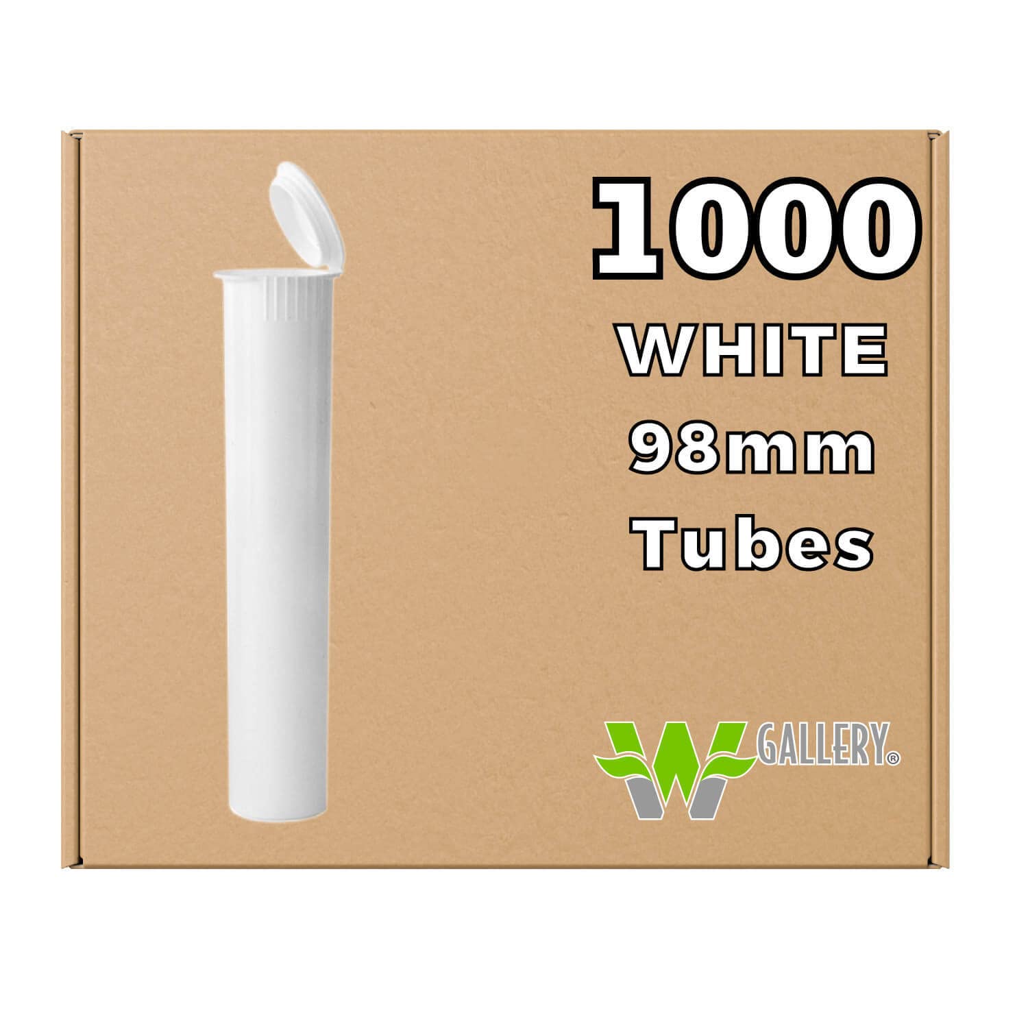 W Gallery 1000 White 98mm Open Cap Pop Top Tubes - Airtight Smell Proof Containers - Plastic Medical Grade Prescription Bottles for Pills, Herbs, Flowers & Supplements (Bulk Pack) - Perfect for Pharmacy, Home Storage & Travel Organization