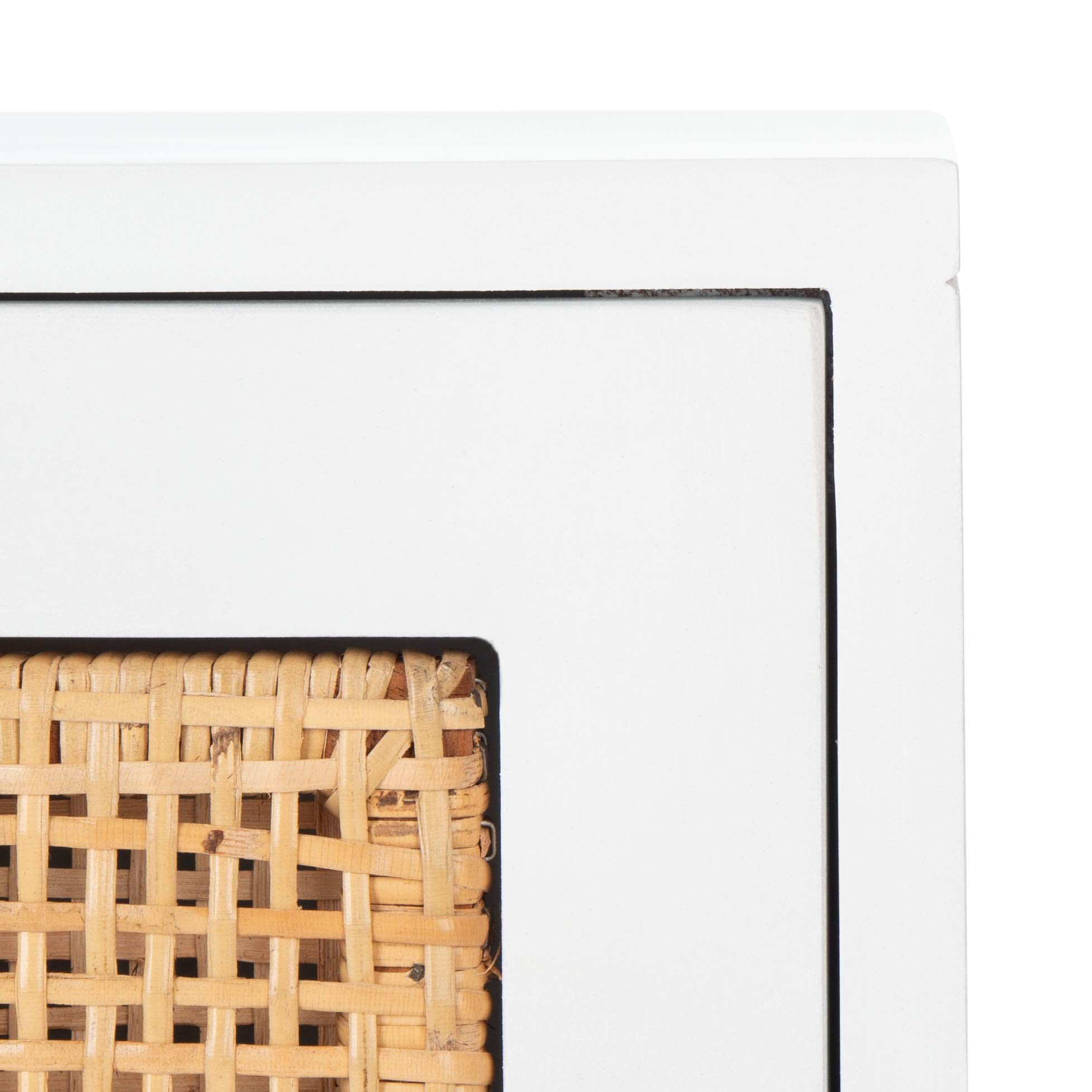 SAFAVIEH Home Collection Erica White & Natural Rattan 2-Drawer Nightstand - Modern Bedside Table for Bedroom Decor & Storage
