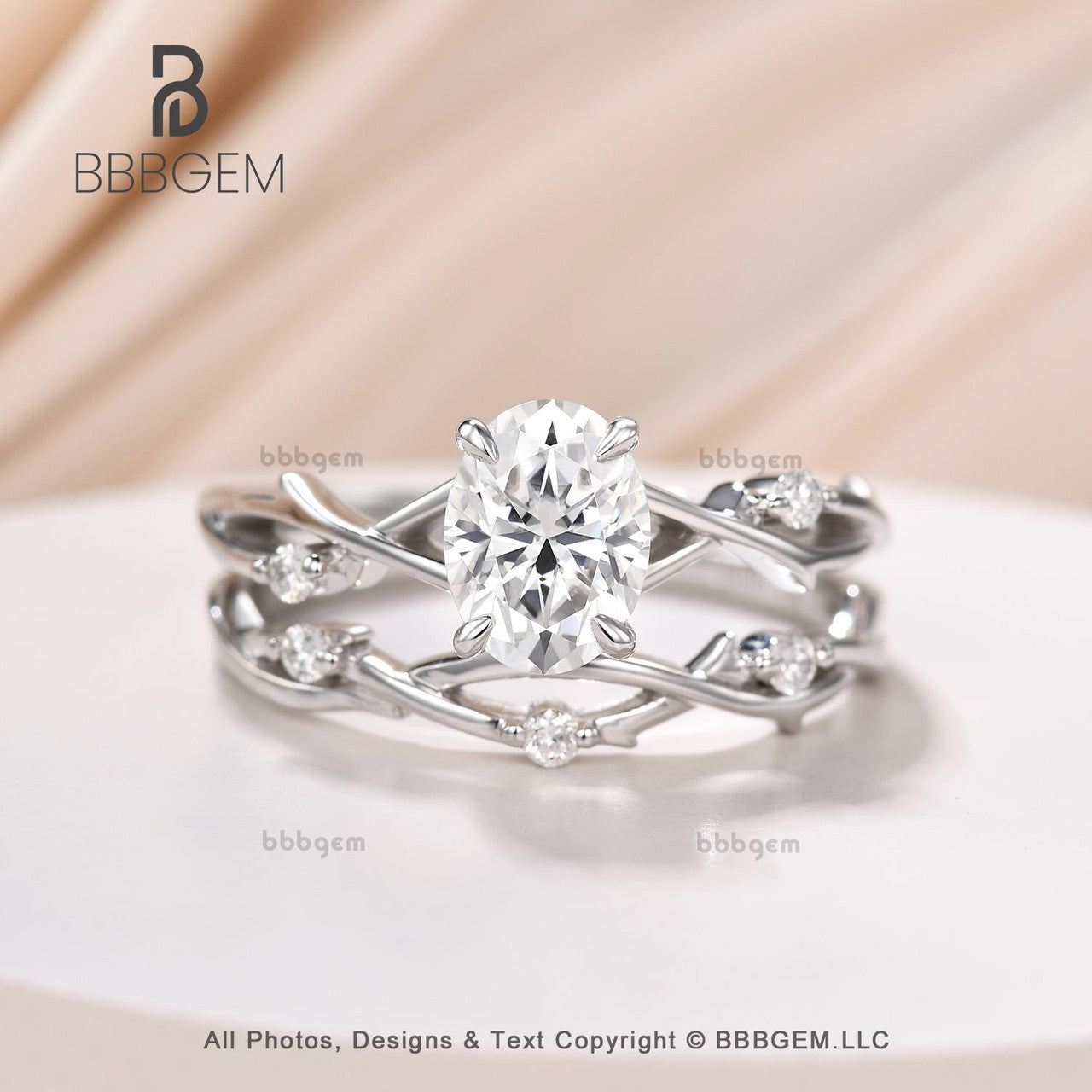 2PCS Twig Vine Oval Moissanite Solitaire Engagement Ring Set for Women - 1.5CT Oval Cut Rose Gold Wedding Band - Perfect for Proposals, Anniversaries & Bridal Jewelry