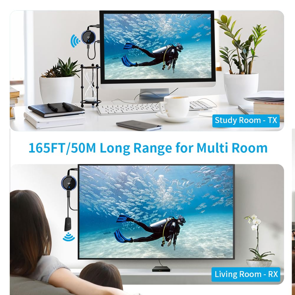 AIMIBO Wireless HDMI Transmitter & Receiver 4K - 165FT Wireless HDMI Extender for 5G Live Streaming | Compatible with Laptop, Camera, Blu-ray, PS5, Netflix | Perfect for Home Theater, Gaming, Business Meetings & Presentations