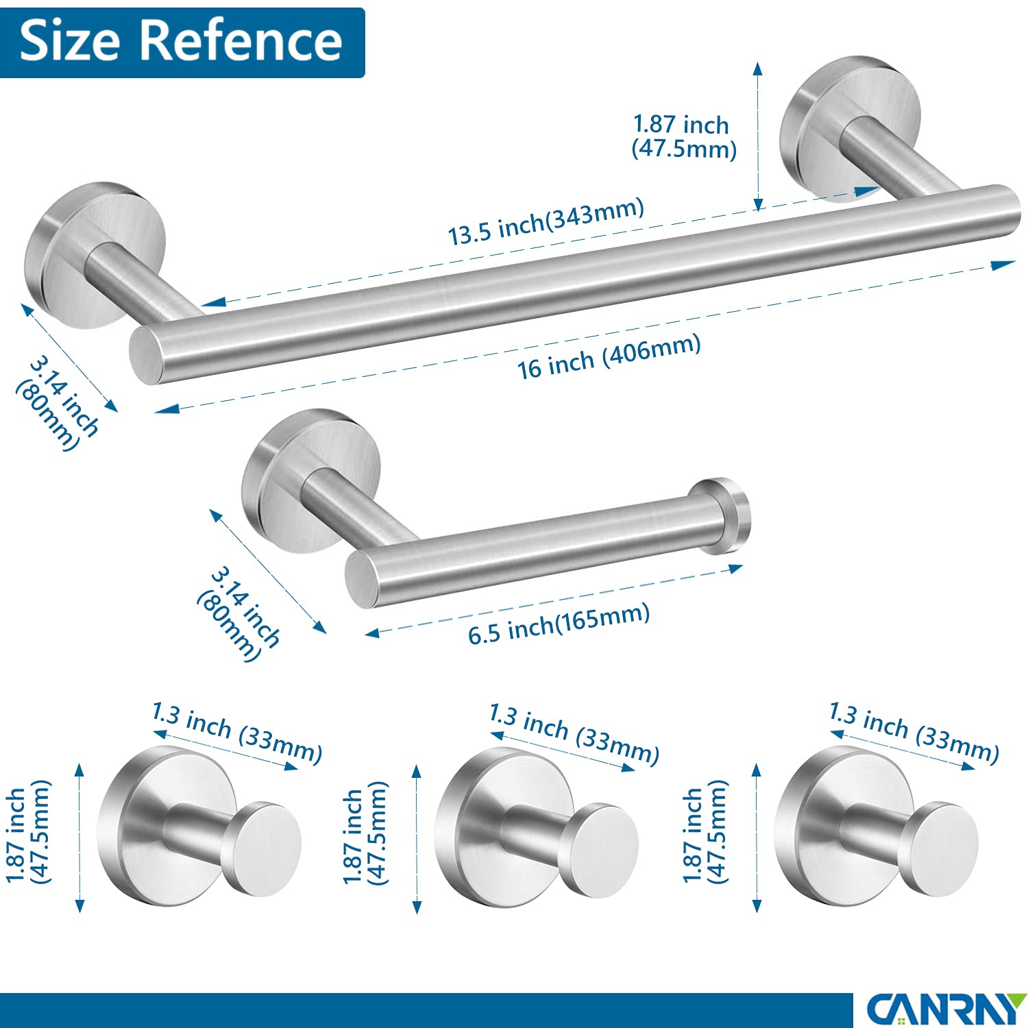 Stainless Steel Wall Mounted Bathroom Hardware Set - 5 PCS Towel Holder & Bar Set in Brushed Nickel Finish | Bathroom Accessories for Modern Home Decor | Perfect for Spa-Style Bathrooms, Guest Baths & Luxury Hotel Style Decor