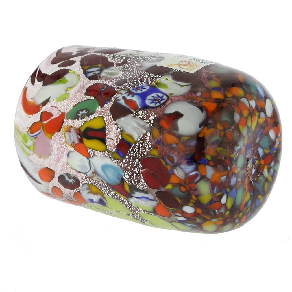 Venetian Murano Glass Drinking Cup - Handcrafted Silver Foil Millefiori Wine Glass for Elegant Dinner Parties & Home Decor