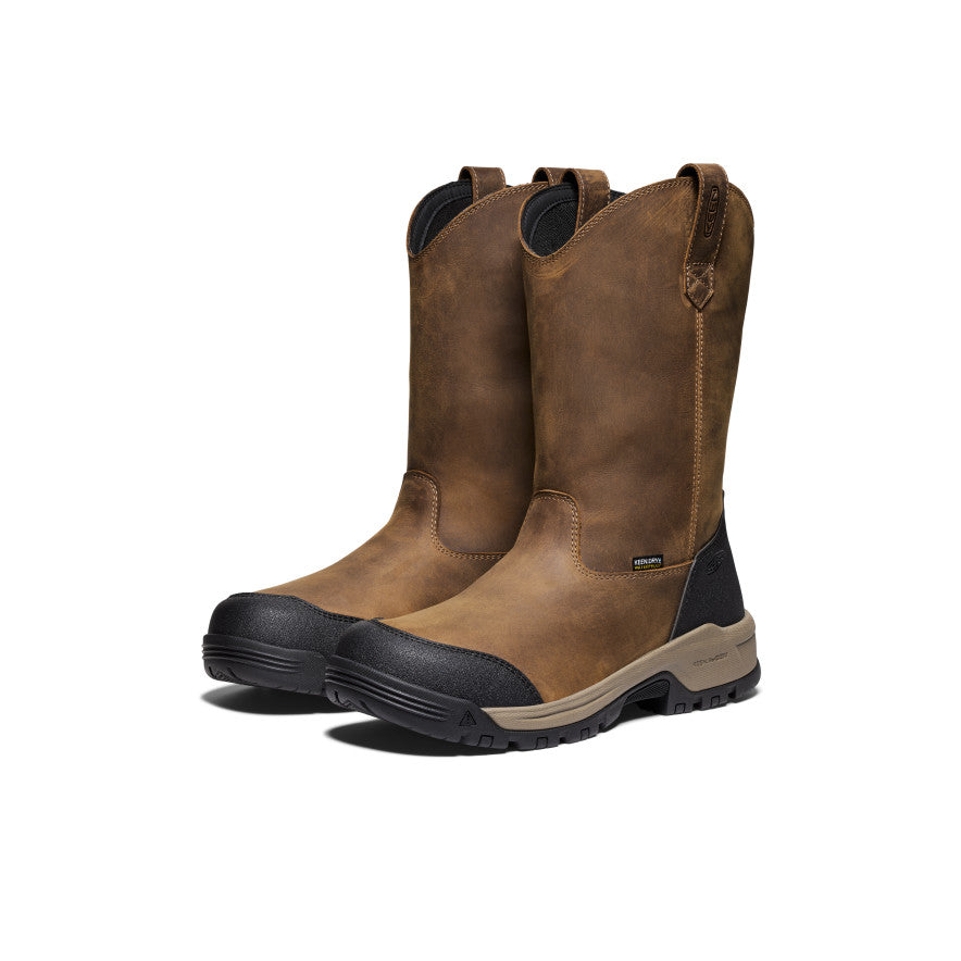 **Men's Evanston Pull-On Waterproof Work Boots - Soft Toe, Bison/Black - Ideal for Construction, Hiking & Outdoor Activities**
