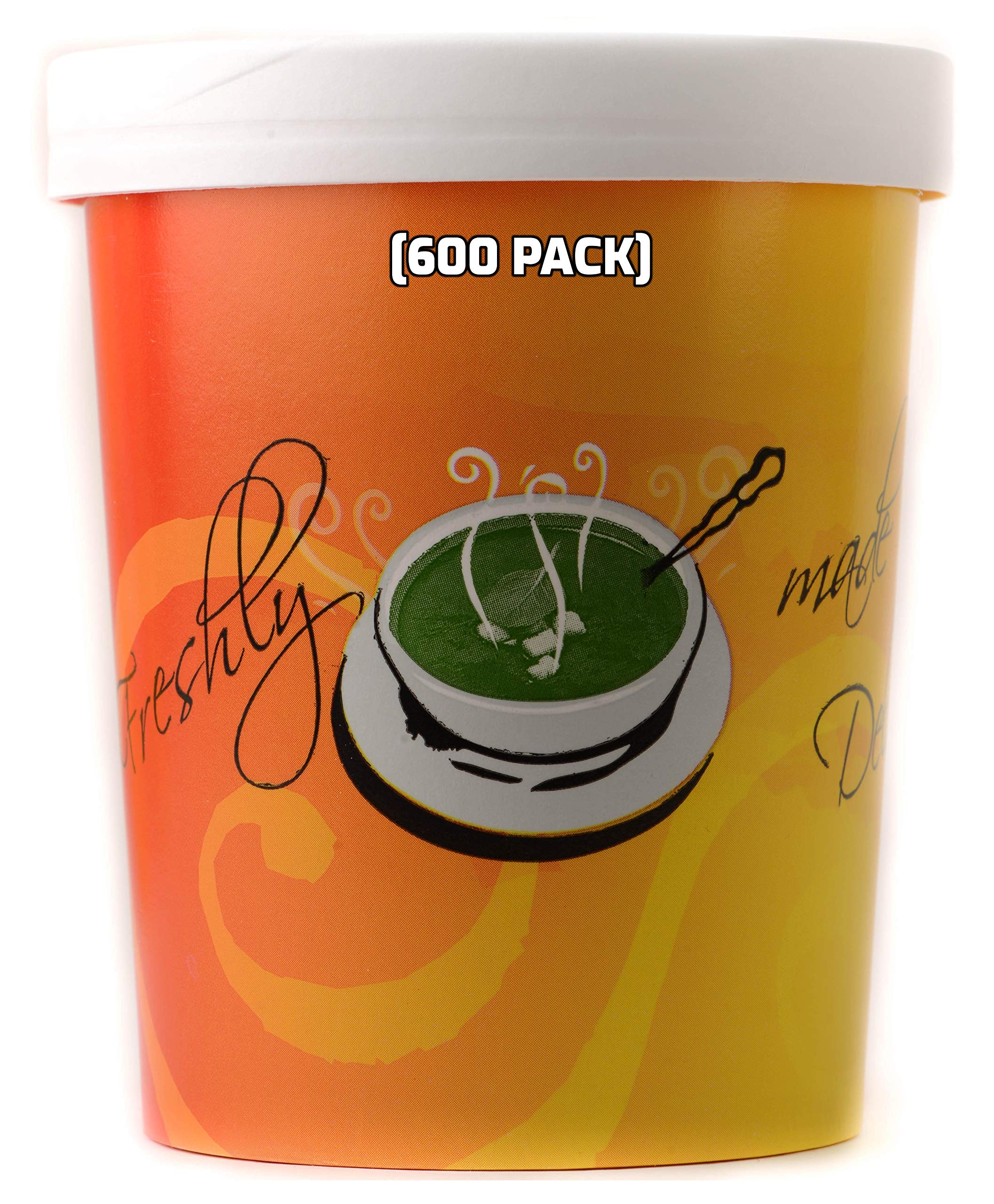 32 oz Disposable Paper Soup Containers [600 Count] - Quart Ice Cream & Frozen Yogurt Cups, Microwavable Takeout Containers for Restaurants, Delis & Catering - BPA Free, Recyclable Food Storage for Hot/Cold Meals, Meal Prep & Party Serving