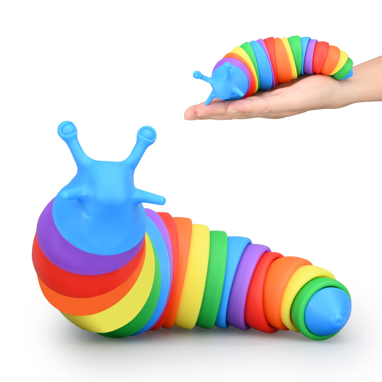 3D Printed Articulated Sticky Stretch Slug Fidget Toy - Sensory Stress Relief for Autism, ADHD & Anxiety - Fun Desk Toy for Kids & Adults (Blue) - Perfect for Office, Classroom & Home Relaxation