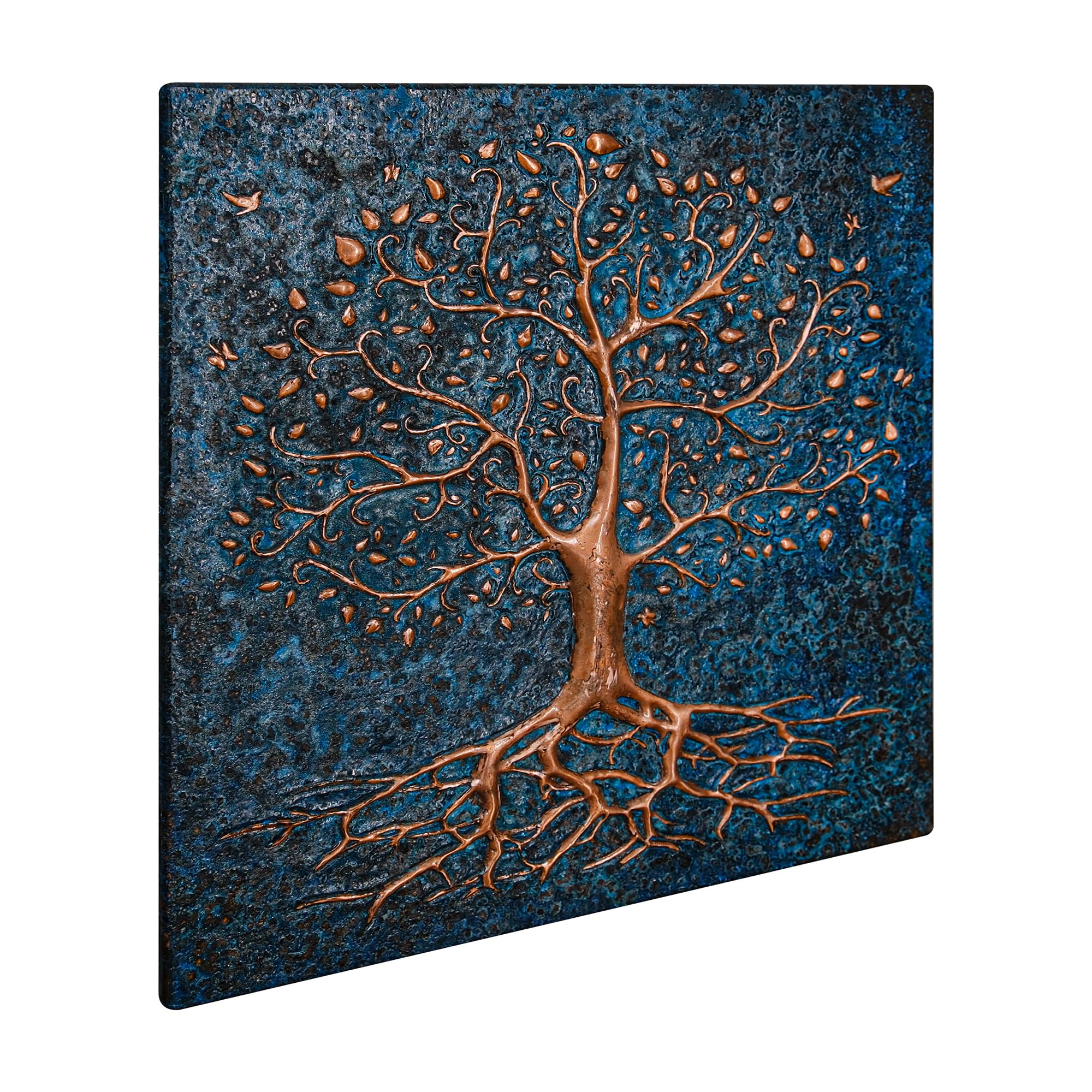 Handmade Copper Backsplash Tile - Tree with Roots Design - Custom Kitchen Backsplash Panel for Indoor & Outdoor Wall Decor (Blue) | Perfect for Modern Kitchens, Bathrooms & Patio Accent Walls