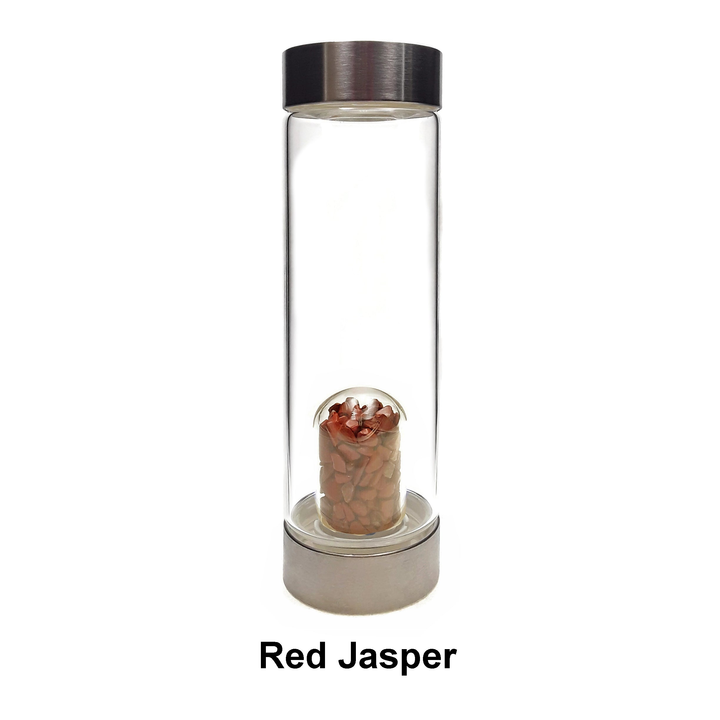 Crystal Infused Healing Glass Water Bottle with Gemstone Chips - 9