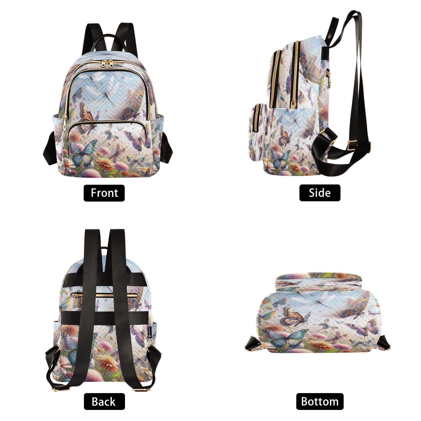 ODAWA Anti-Theft Mini Backpack for Women - Stylish Butterfly & Dragonfly Design, Lightweight Travel Backpack & Laptop Bag (Fits 15.6