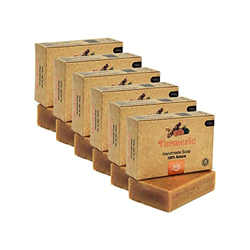 Organic Turmeric Handmade Soap Bar - 100g (Pack of 6) | Natural Skincare for Glowing Skin, Acne Treatment & Body Cleansing | Perfect for Daily Use, Gifts & Spa Days