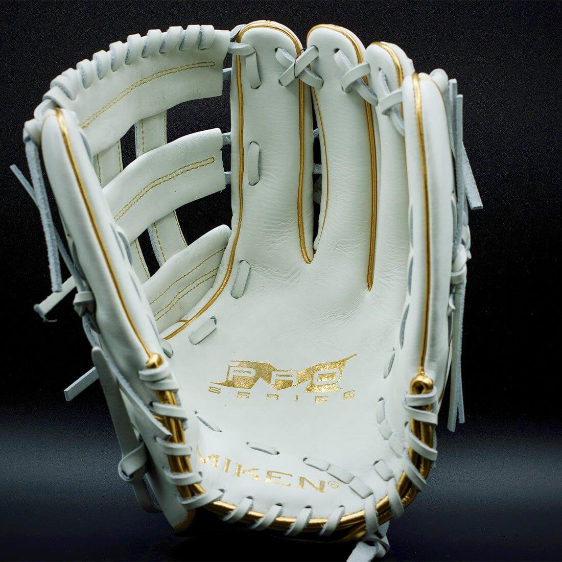 Miken Gold Pro Series 13 Inch White Slowpitch Softball Fielding Glove (PRO130 WG) - Premium Leather for Adult Players - Perfect for Outfield & Infield Defense