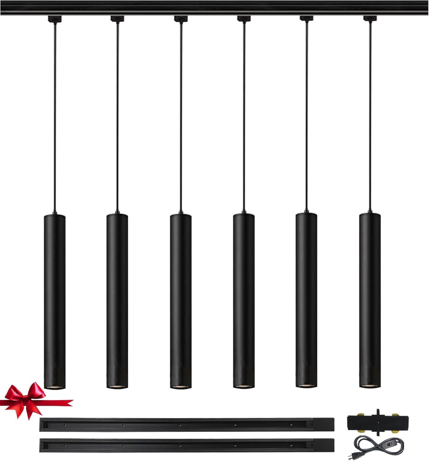 6-Pack Black Pendant Lights with 3CCT LED - Adjustable Track or Ceiling Mount Lighting Kit for Kitchen Island, Dining Room, Bedroom | Modern Restaurant, Hotel & Bar Decor Lighting Solution