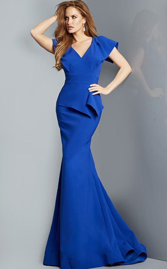 Jovani 09644 Royal Blue V-Neck Sheath Evening Dress for Women - Elegant Formal Gown for Prom, Wedding, and Black Tie Events