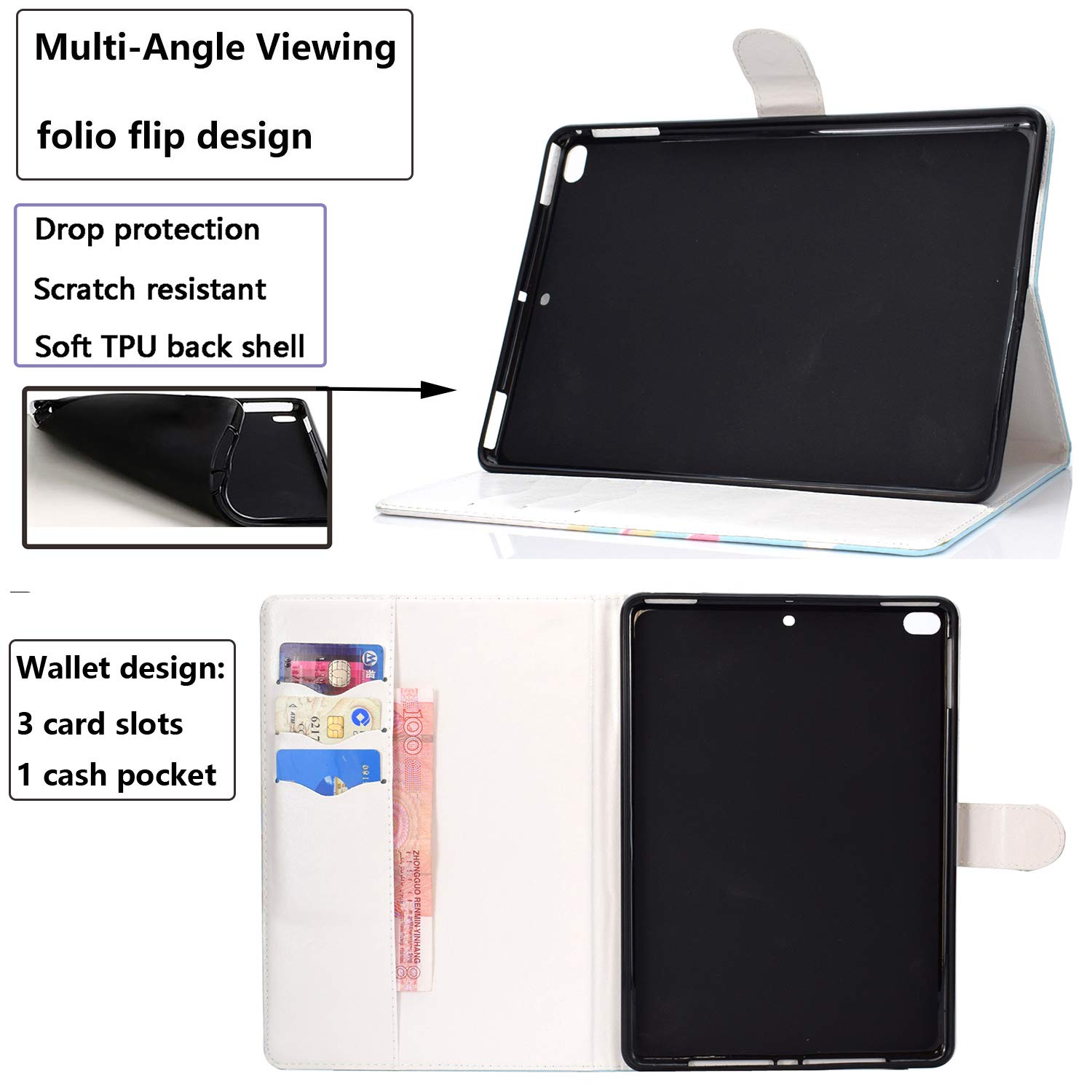 Premium PU Leather Smart Case for Apple iPad 9.7 inch (iPad 6th/5th Gen, Air 1/2, Pro 9.7) - Auto Sleep/Wake Folio Stand with Wallet Function - Stylish Yellow Leopard Print - Perfect for Work, Travel & School Use