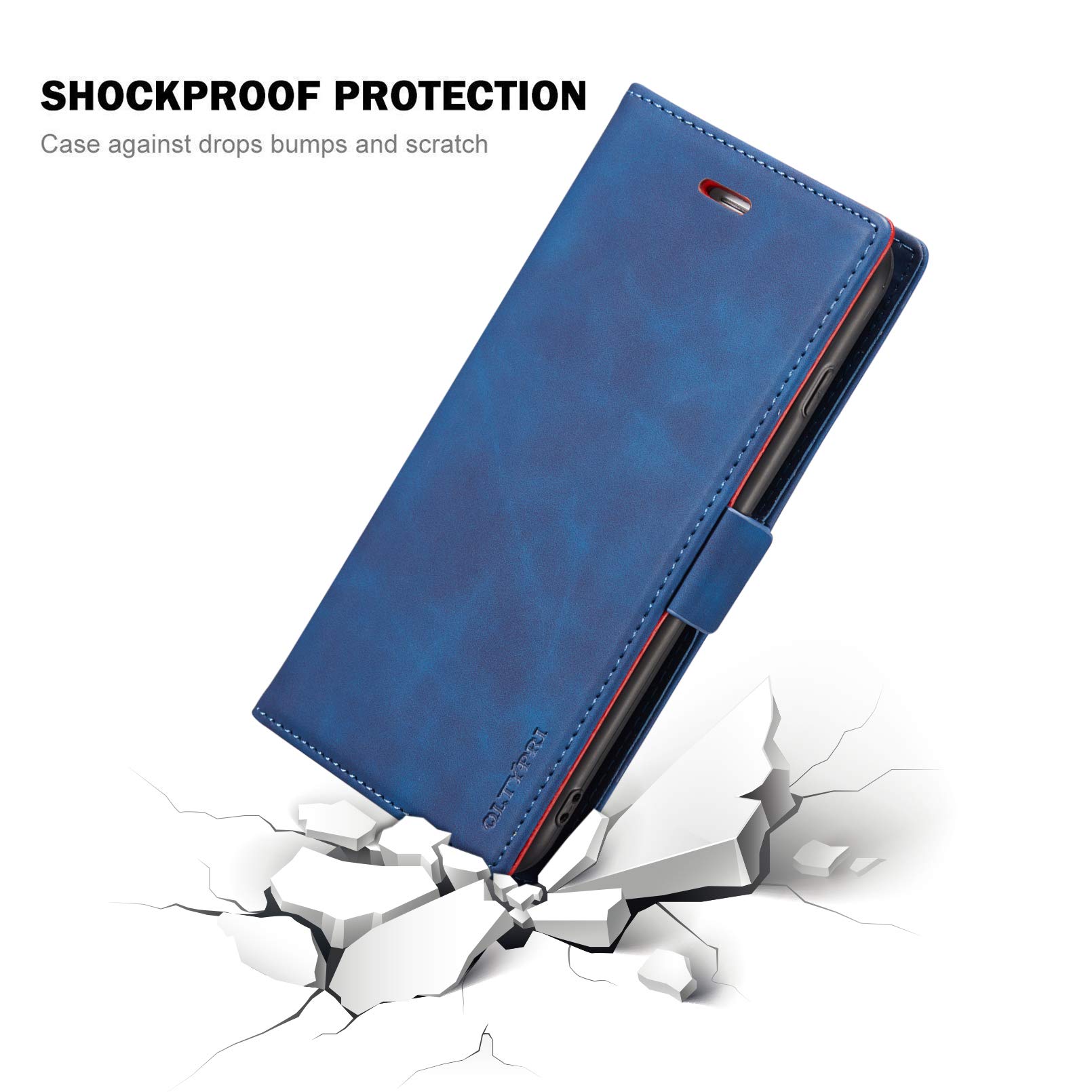 QLTYPRI Premium PU Leather Wallet Case for iPhone SE 2022 5G/SE 2020/8/7 - Slim Shockproof Flip Cover with Card Slots, Kickstand & Magnetic Closure (Blue) | Perfect for Daily Use, Travel & Hands-Free Viewing
