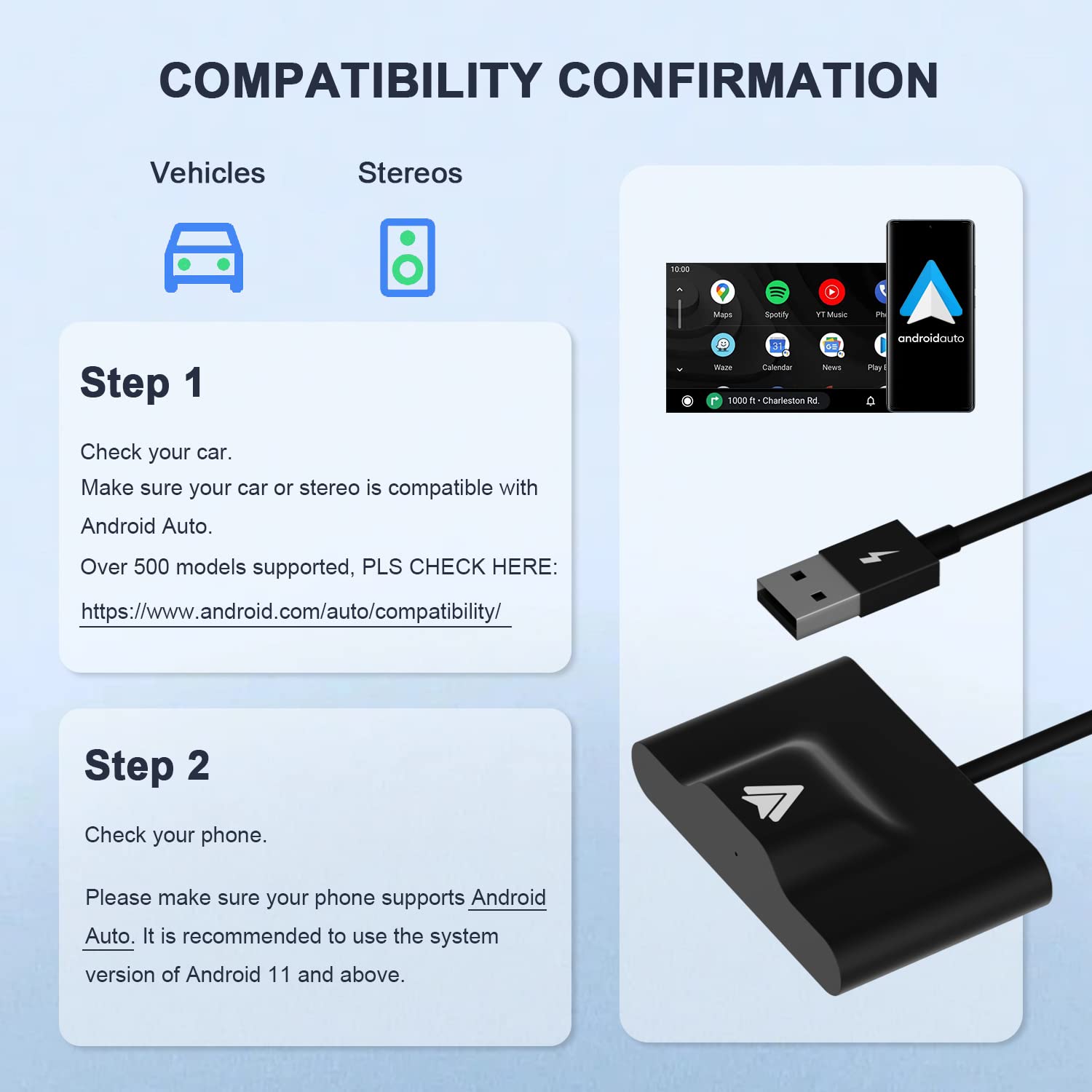 Teeran Wireless Android Auto Adapter - Plug & Play Dongle for OEM Wired Android Auto Cars | Converts Wired to Wireless | Compatible with Android Phones | Easy Setup | Black | Perfect for Commuting & Road Trips