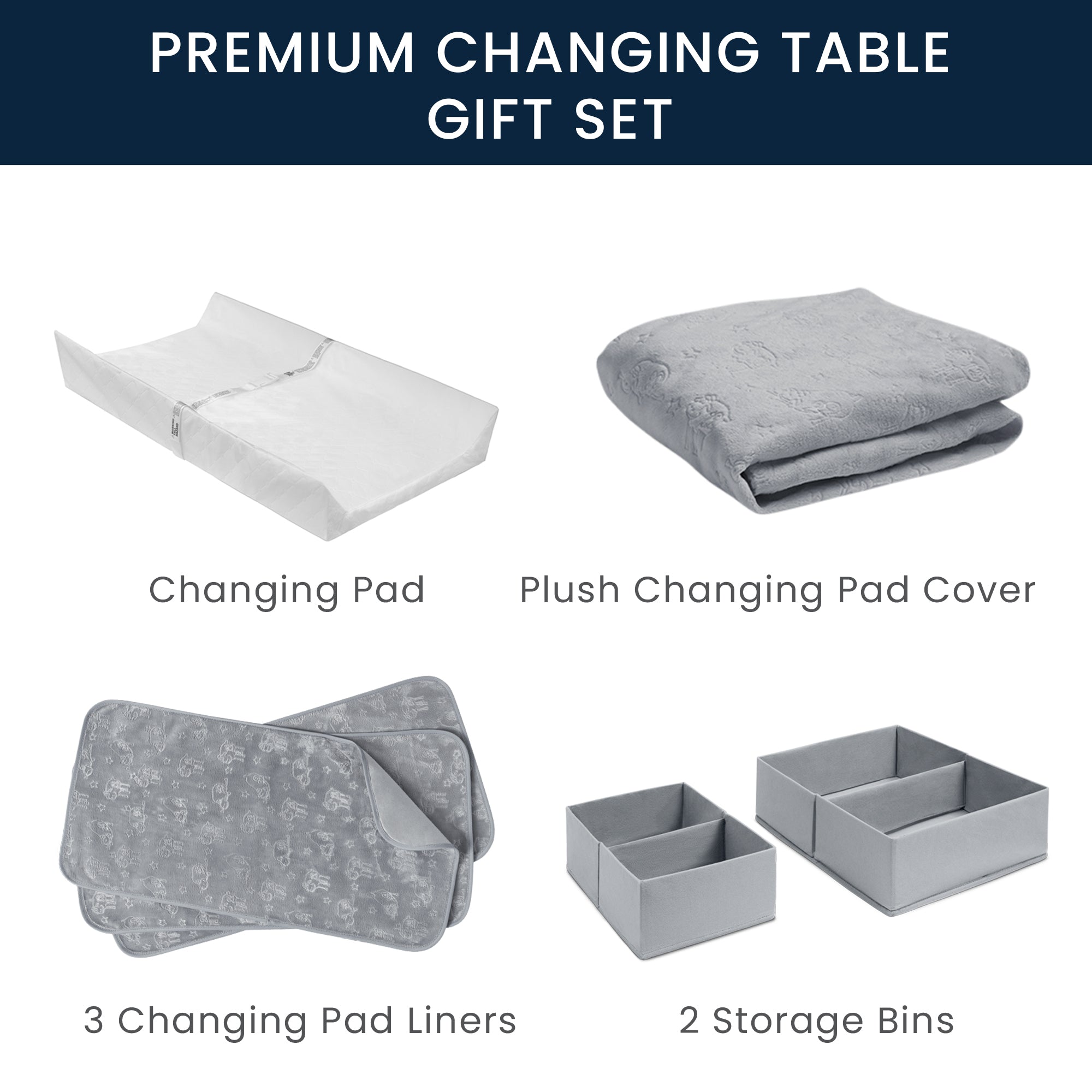7-Piece Essential Baby Changing Table Set for Newborns – Soft Changing Pad, Plush Cover, 3 Liners & 2 Storage Bins – Perfect Baby Shower Gift for Boys & Girls – Ideal for Nursery Organization & Diaper Changes