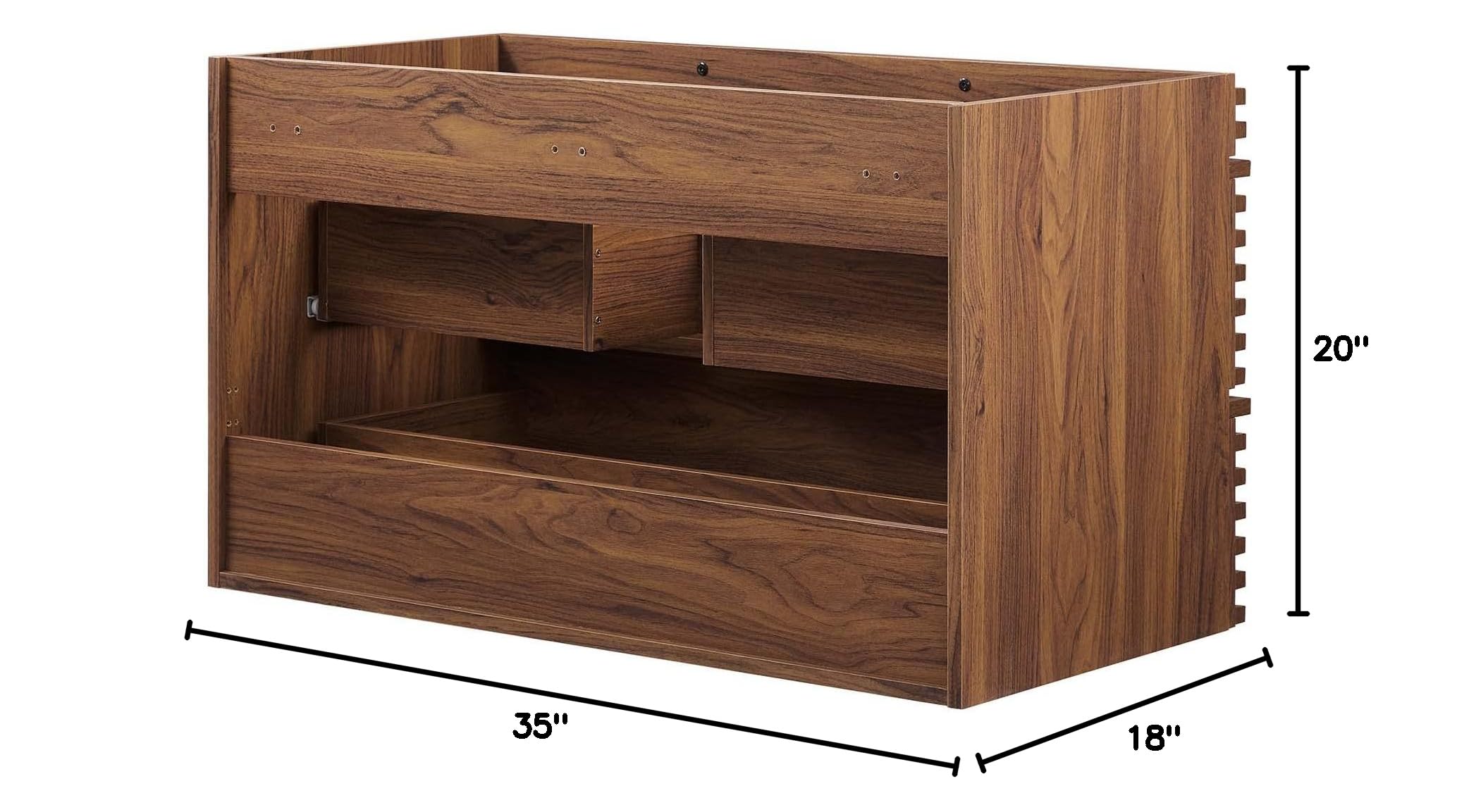 Modway Render 36 Inch Walnut Wall-Mounted Bathroom Vanity Cabinet with Mirror - No Sink Included | Modern Space-Saving Storage for Small Bathrooms & Powder Rooms