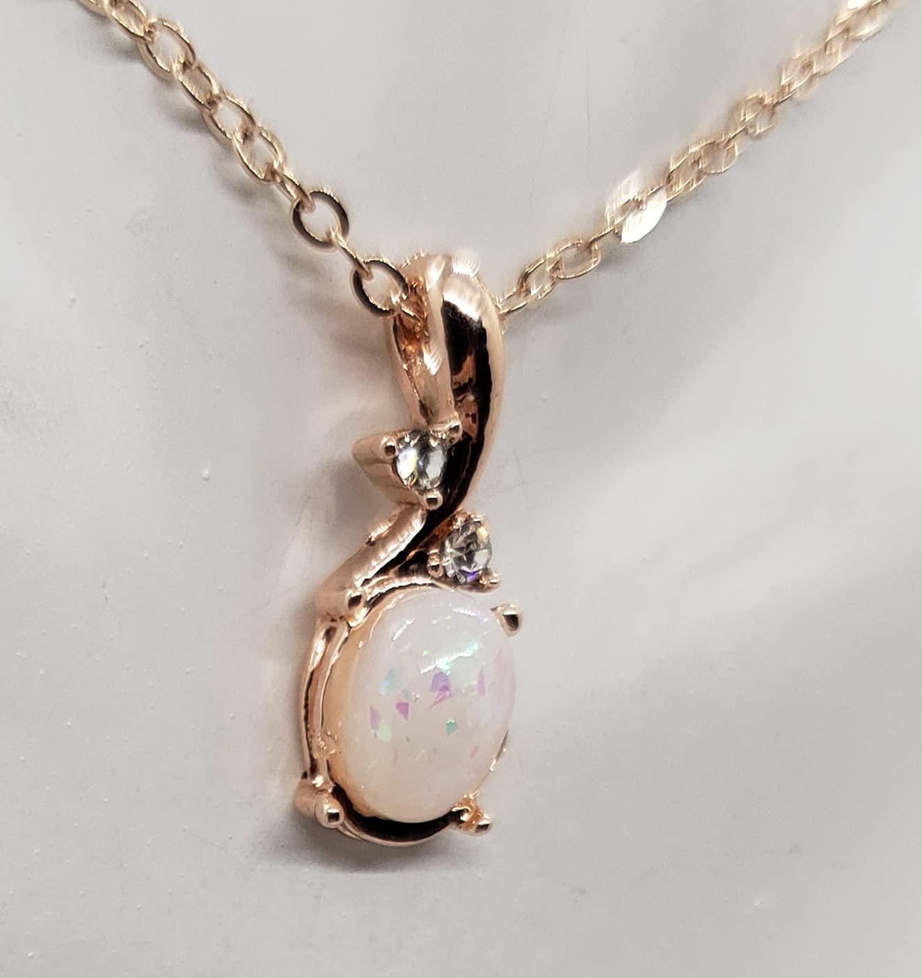Elegant Oval White Opal Rose Gold Necklace for Women - Perfect for Weddings, Anniversaries & Special Occasions