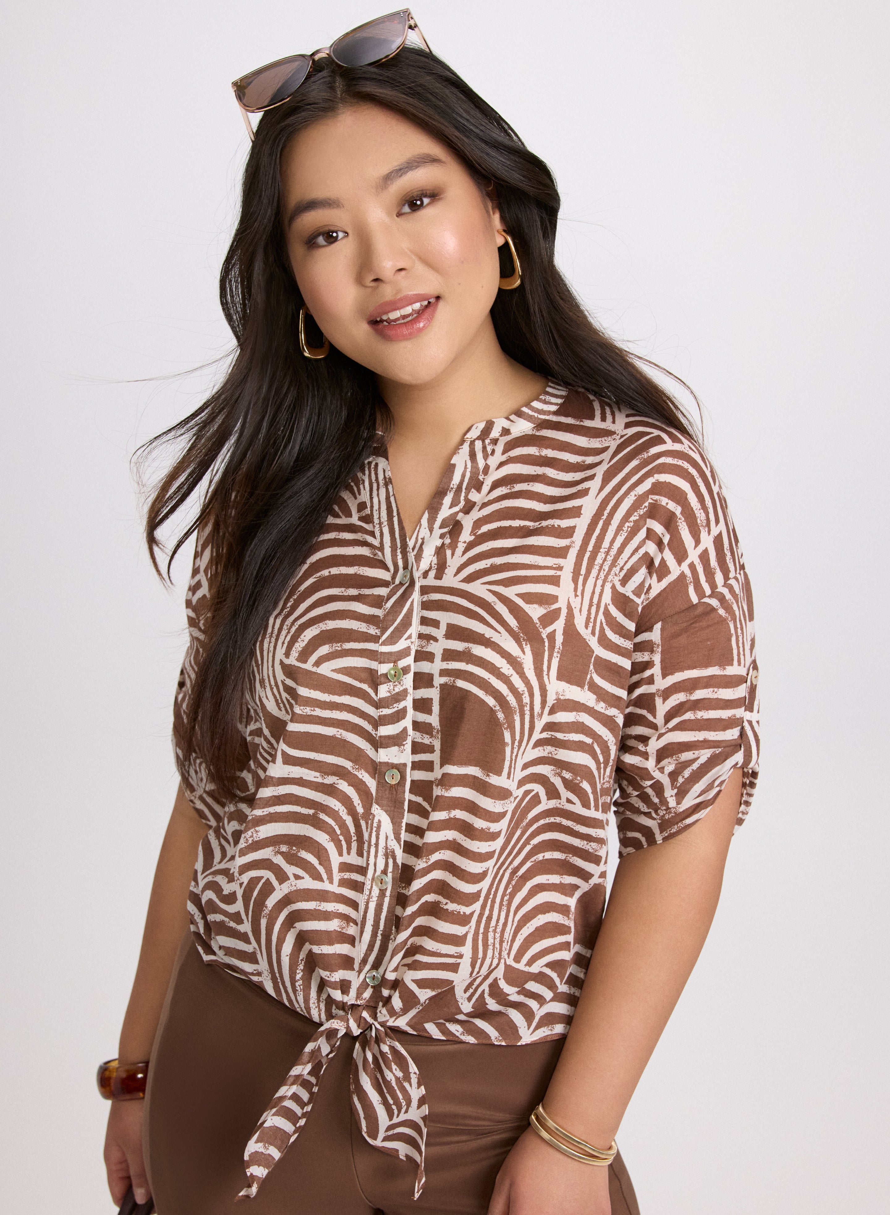 Stylish Abstract Cotton Blouse for Women - Trendy Loose Fit Casual Top - Perfect for Office, Date Night & Summer Outfits