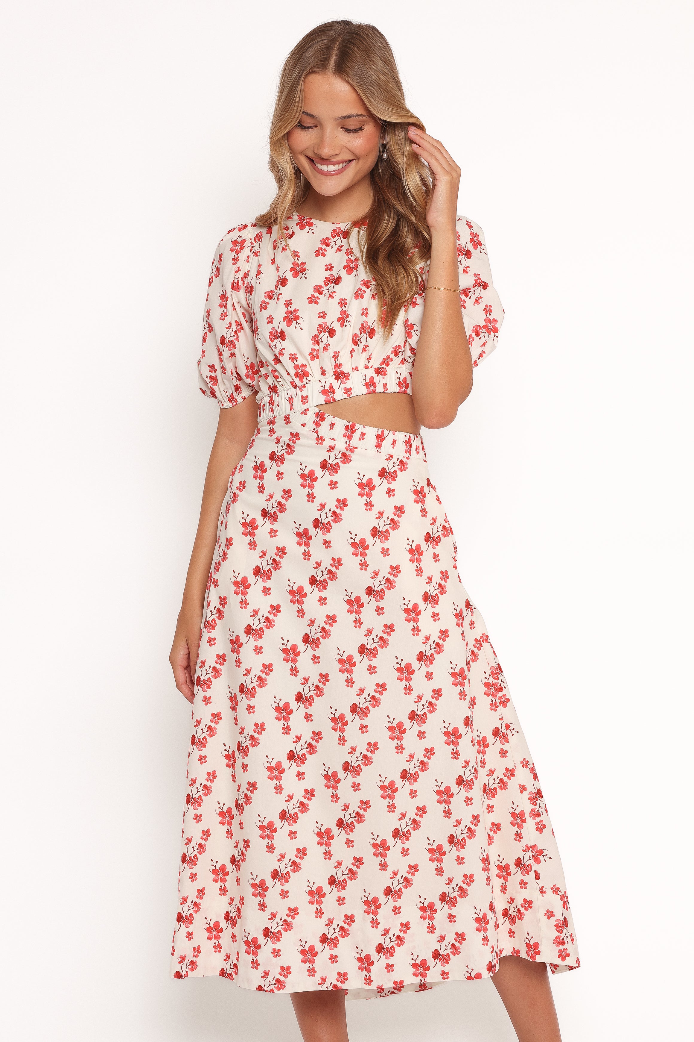 Aminah Women's Floral Puff Sleeve Dress - Elegant Red Summer Dress for Party, Wedding & Date Night