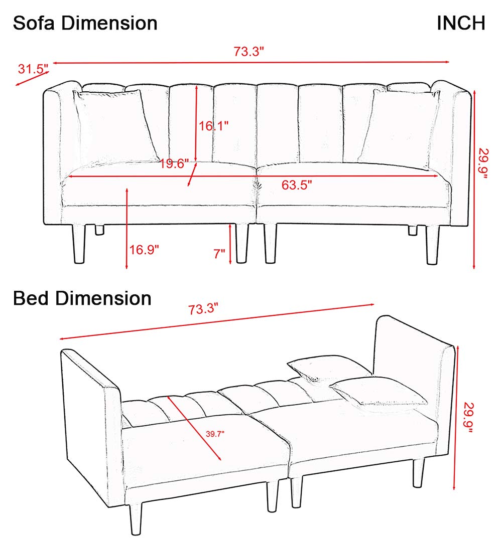 SLEERWAY Velvet Futon Sofa Bed with 2 Pillows - 3-Position Adjustable Modern Sleeper Sofa - Convertible Small Loveseat for Living Room, Apartment, Dorm - Soft Black Velvet Fabric - Perfect for Guest Bed, Lounge & Small Spaces