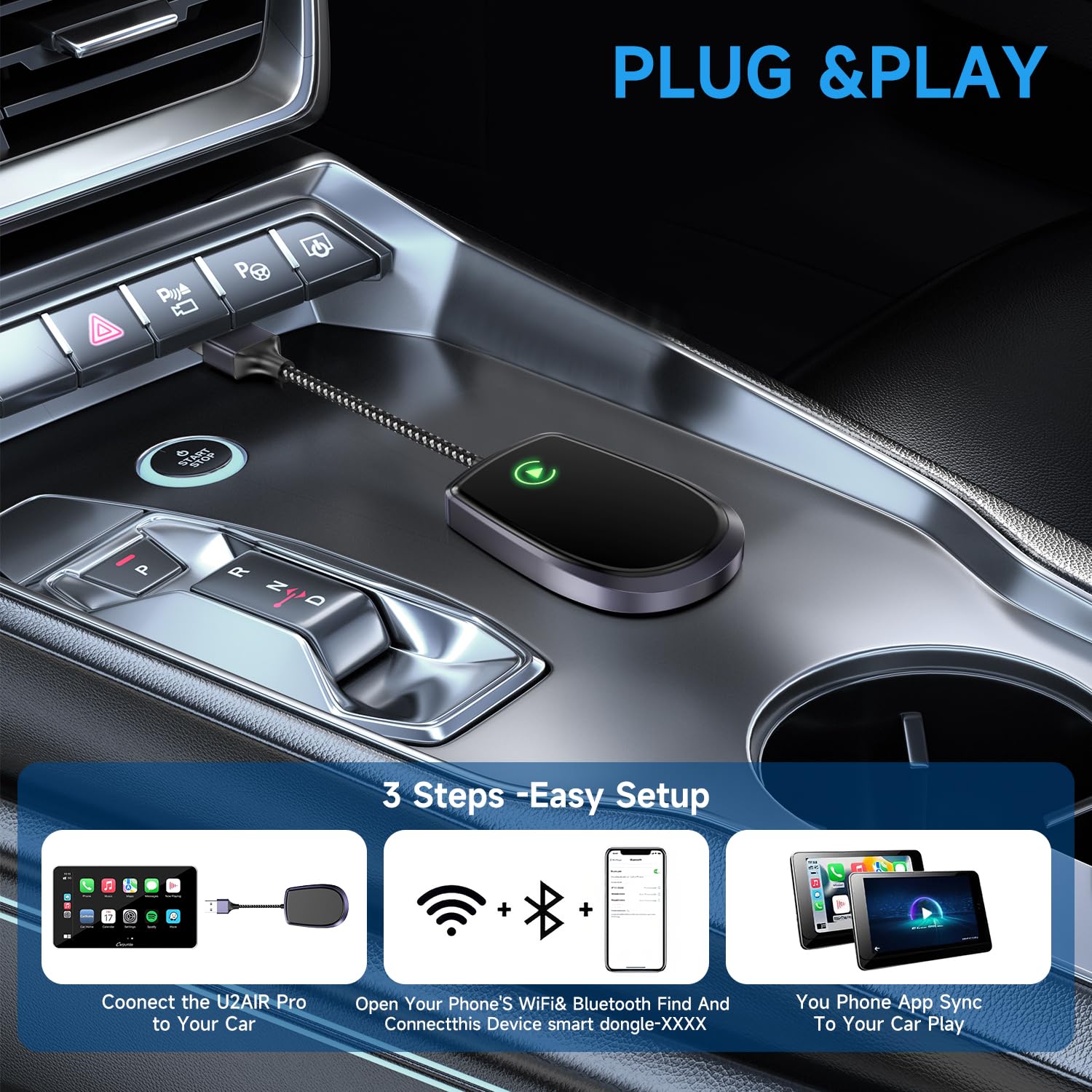 Wireless CarPlay Adapter for iPhone - Mini Plug & Play USB/USB-C Dongle Converts Wired to Wireless - Compatible with iPhone 6+ & Cars 2015+ Models - Perfect for Commuting, Road Trips & Hands-Free Driving