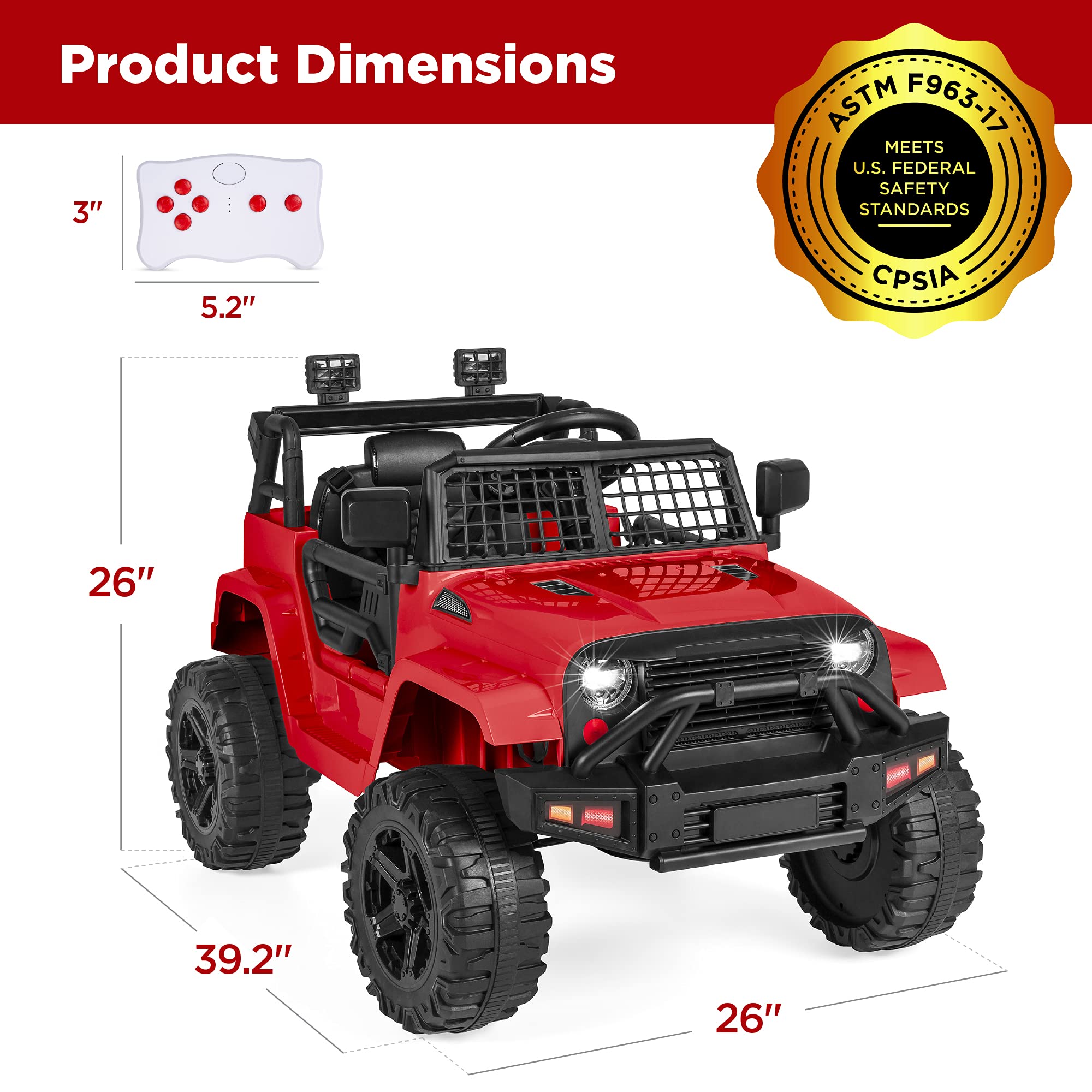 Best Choice Products 12V Kids Ride On Truck Car with Parent Remote Control, Spring Suspension, LED Lights & AUX Port - Red Electric Toy Vehicle for Boys & Girls | Perfect for Birthday Gifts, Outdoor Play & Backyard Fun