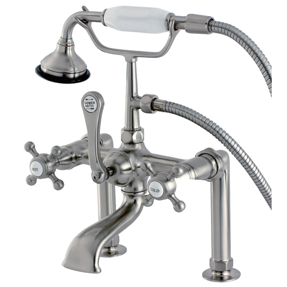 Vintage Deck Mount Clawfoot Tub Faucet - Antique Brass Bathroom Sink Faucet with Cross Handles for Classic & Modern Bathrooms | Perfect for Bathroom Renovation, Farmhouse Style Homes & Luxury Spa Retreats