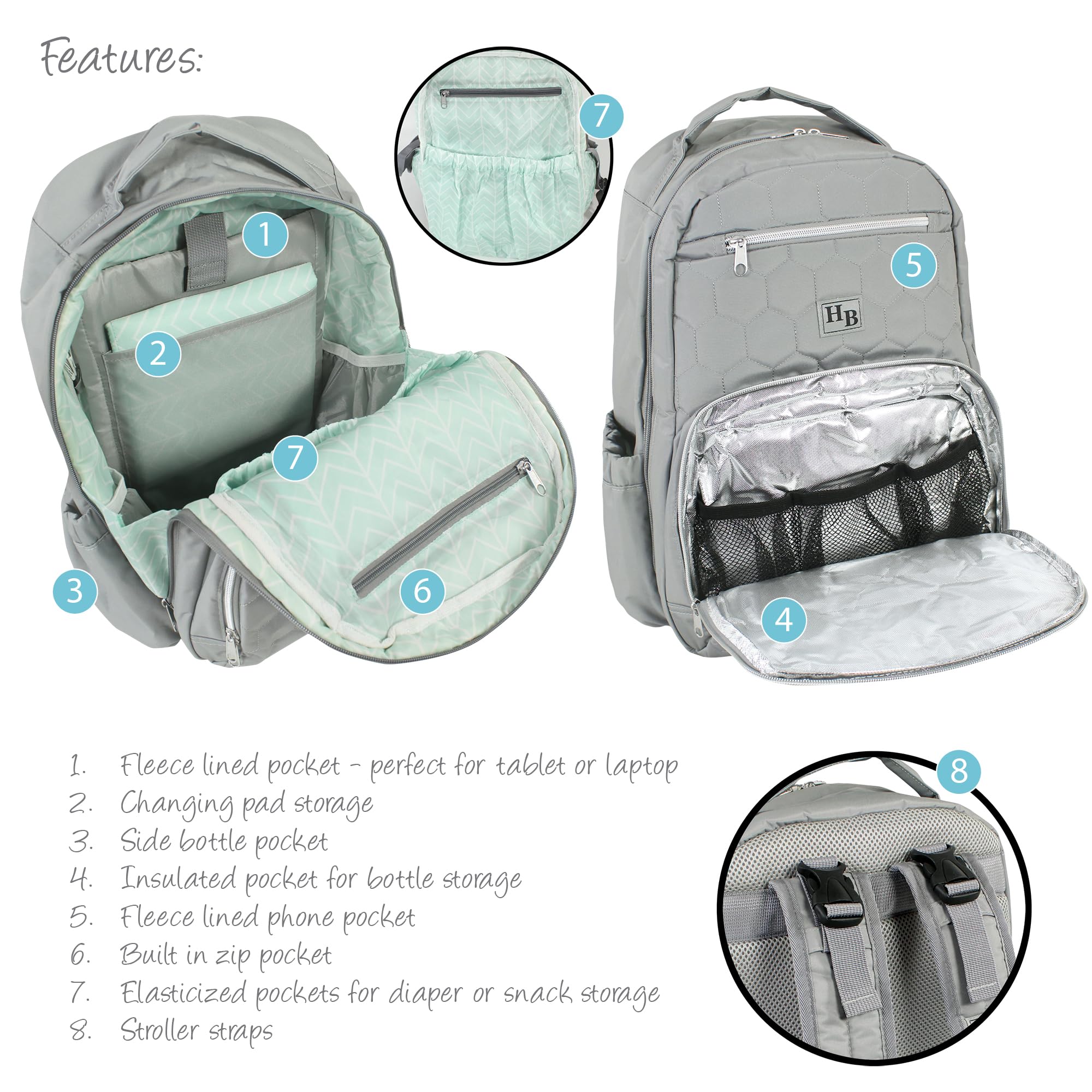 Hudson Baby Unisex Premium Diaper Backpack with Changing Pad - Gray, One Size | Waterproof Baby Bag for Travel, Daycare & On-the-Go Parents