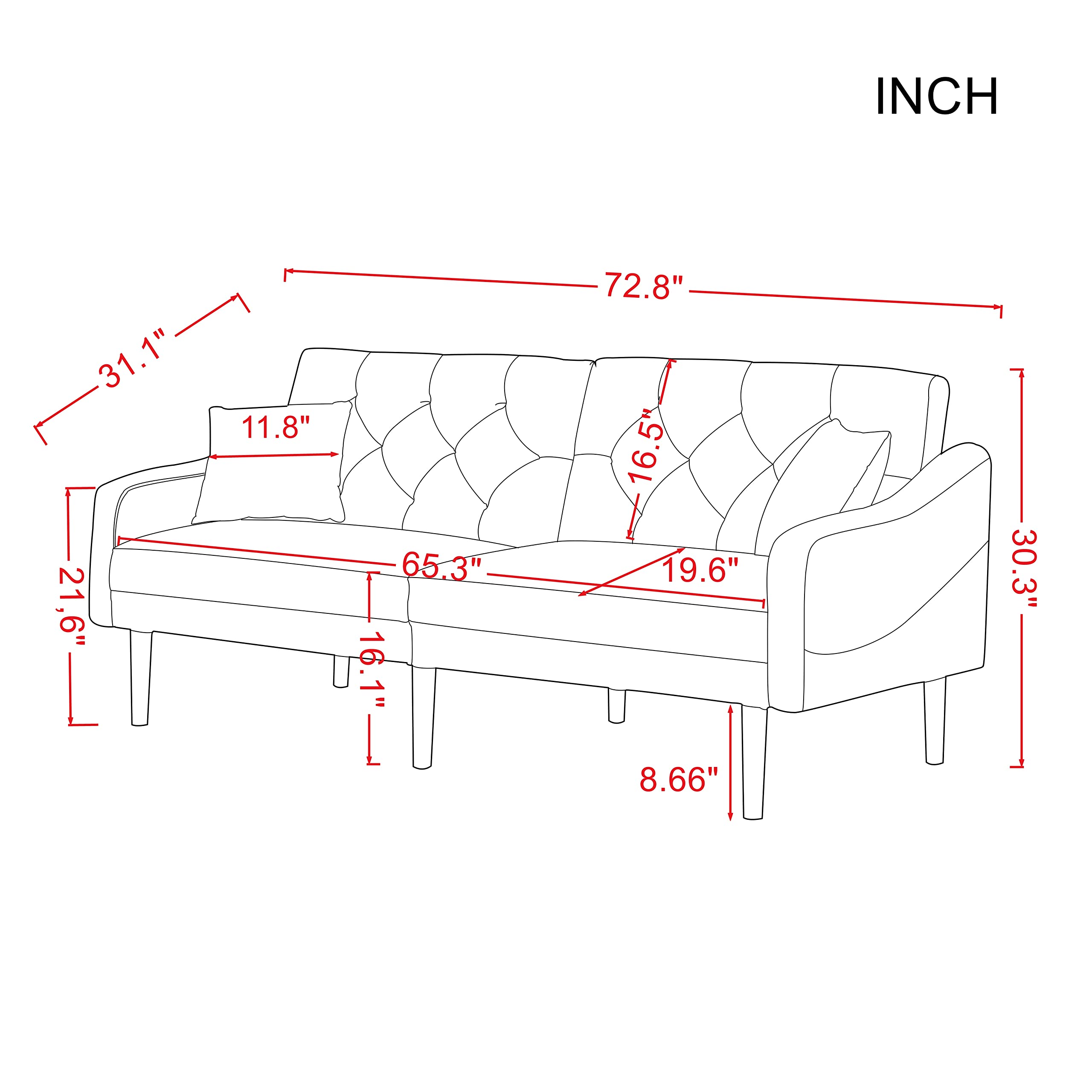 Modern Velvet Convertible Futon Sofa Bed - Soft Folding Loveseat Sleeper Couch for Small Spaces, Living Room, Apartment & Office - Perfect for Guest Room, Studio & Dormitory