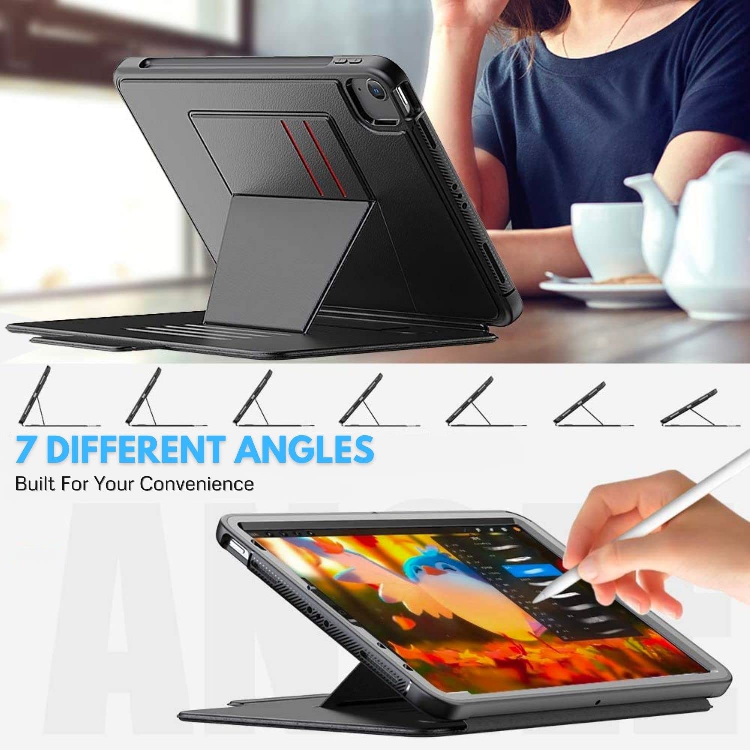 Navor Smart Case for iPad Air 5 (2022) & Air 4 (2020) 10.9 Inch - Also Compatible with iPad Pro 11 (2018/2020/2021) - Shockproof Magnetic Stand Cover with Multiple Viewing Angles - Perfect for Work, Study and Entertainment