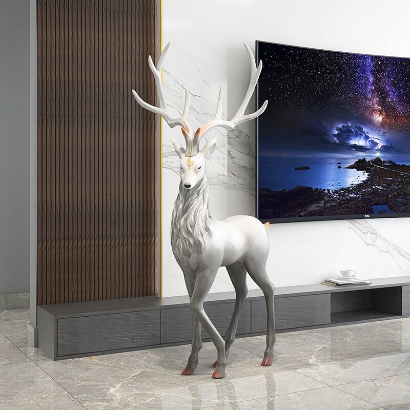Elegant Snow Reindeer Statue - Winter Holiday Home Decor for Christmas, Mantel, Tabletop & Outdoor Display