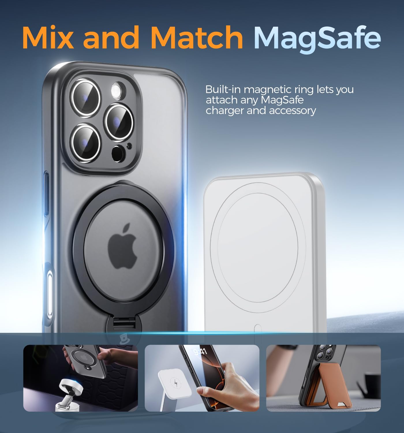 MAGIC JOHN Magnetic iPhone 16 Pro Max Case with Sturdy Kickstand - Military-Grade Drop Protection, MagSafe Compatible, Shockproof Translucent Cover for iPhone 16 Pro Max (6.9 Inch) - Perfect for Outdoor Adventures, Travel & Daily Protection (Black)
