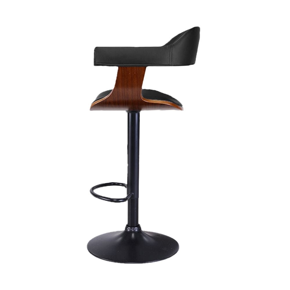 Artiss Adjustable Height Bar Stools with Gas Lift Mechanism, PU Leather Upholstery and Armrests - All Black - Perfect for Kitchen Islands, Home Bars and Counter Height Dining