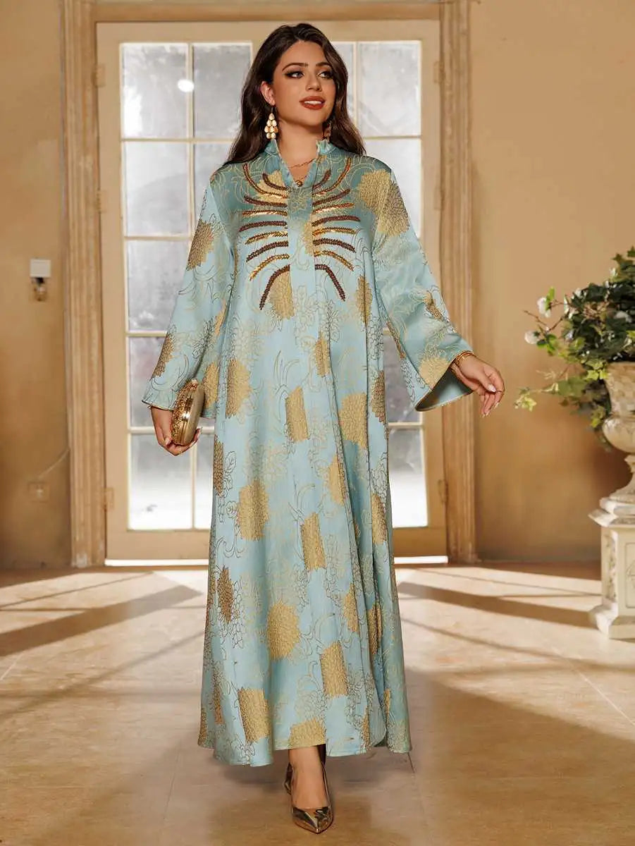 Elegant Jacquard Beaded Caftan Dress for Women - Boho Maxi Kaftan with Intricate Embroidery - Perfect for Eid Celebrations, Weddings & Special Occasions