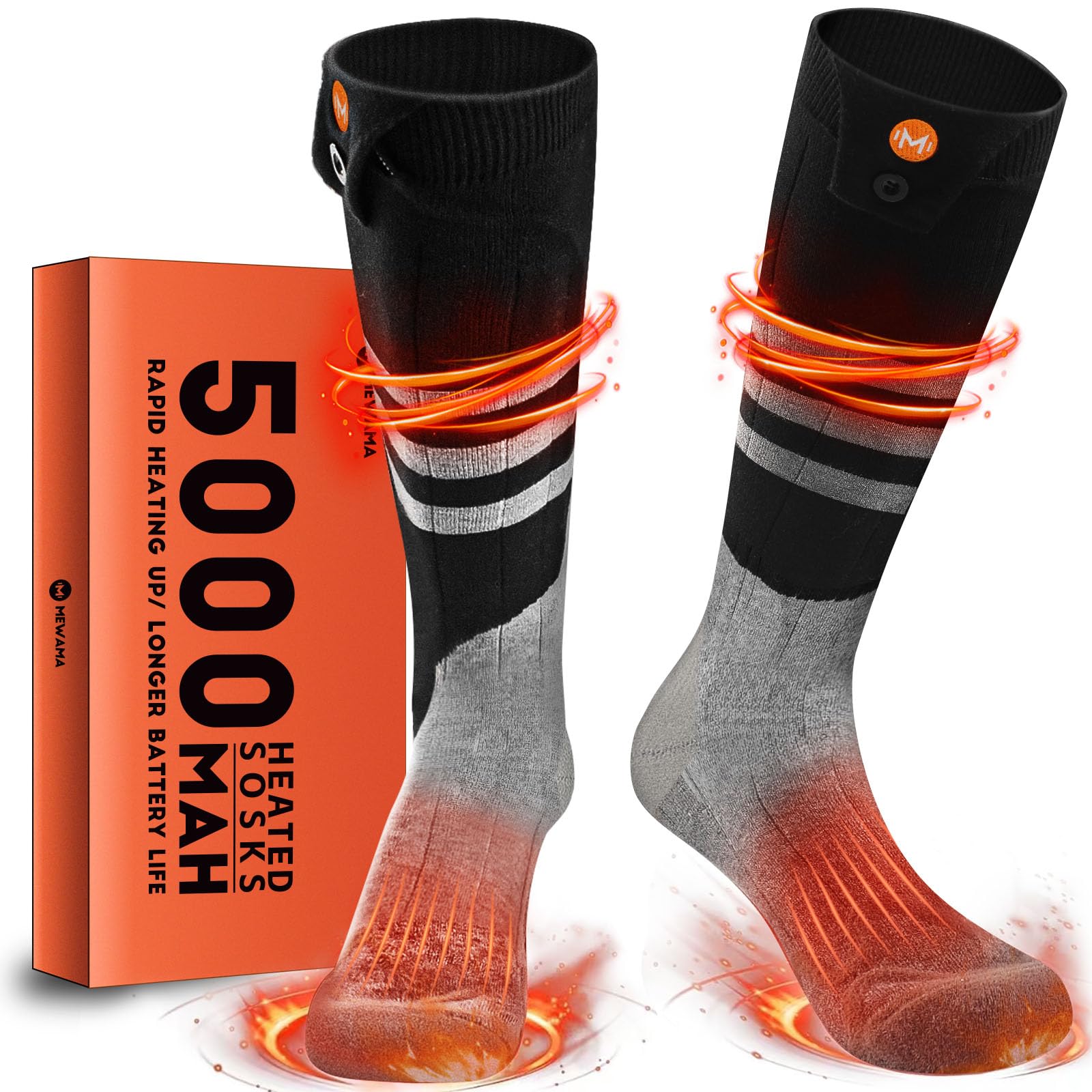 Rechargeable Heated Socks for Men & Women - Electric Foot Warmers for Hiking, Biking, Camping, Skiing & Outdoor Work | Washable Battery Heated Socks by MewaMaA | Stay Warm in Cold Weather & Winter Activities