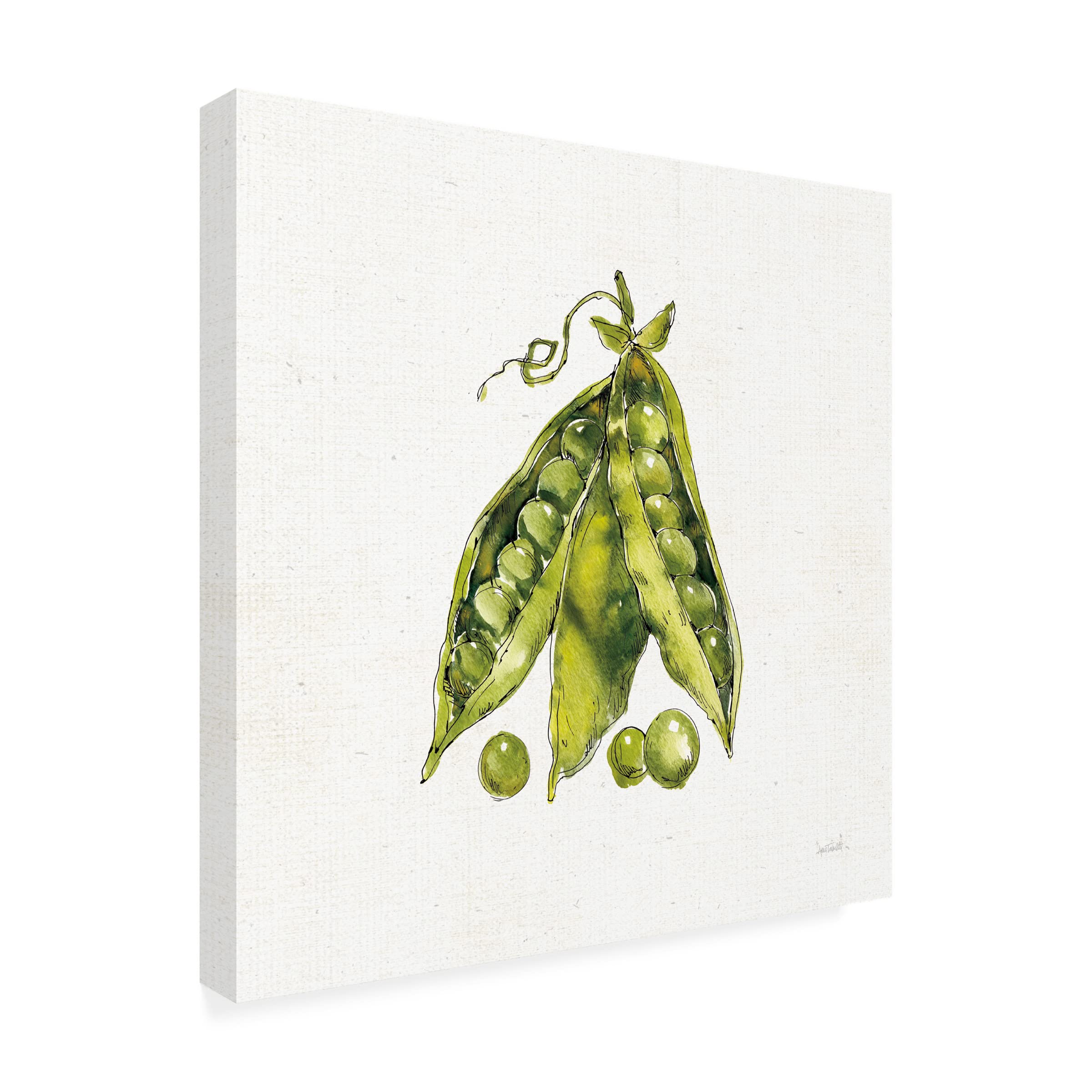 Anne Tavoletti 'Veggie Market IV Peas' Canvas Wall Art Print - Modern Kitchen Decor, Farmhouse Dining Room Painting, Vegetable Still Life Artwork for Home & Restaurant Decor