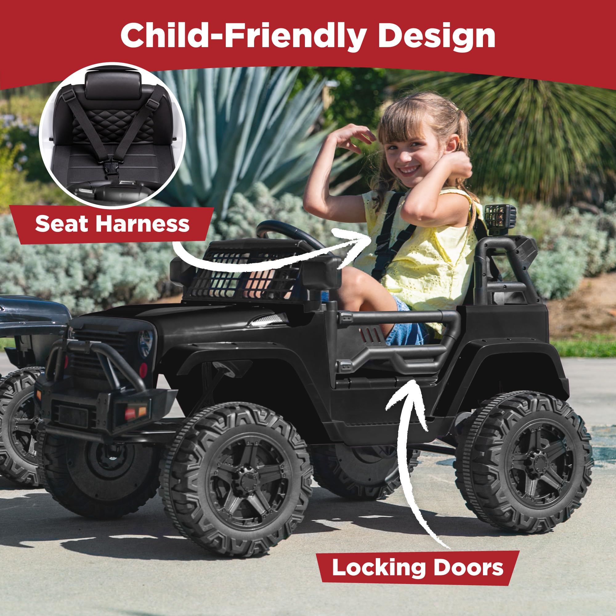 Best Choice Products 12V Kids Ride On Truck with Parent Remote Control - Electric Toy Car with Spring Suspension, LED Lights & AUX Port - Black - Perfect for Outdoor Play, Birthday Gifts & Toddler Pretend Driving