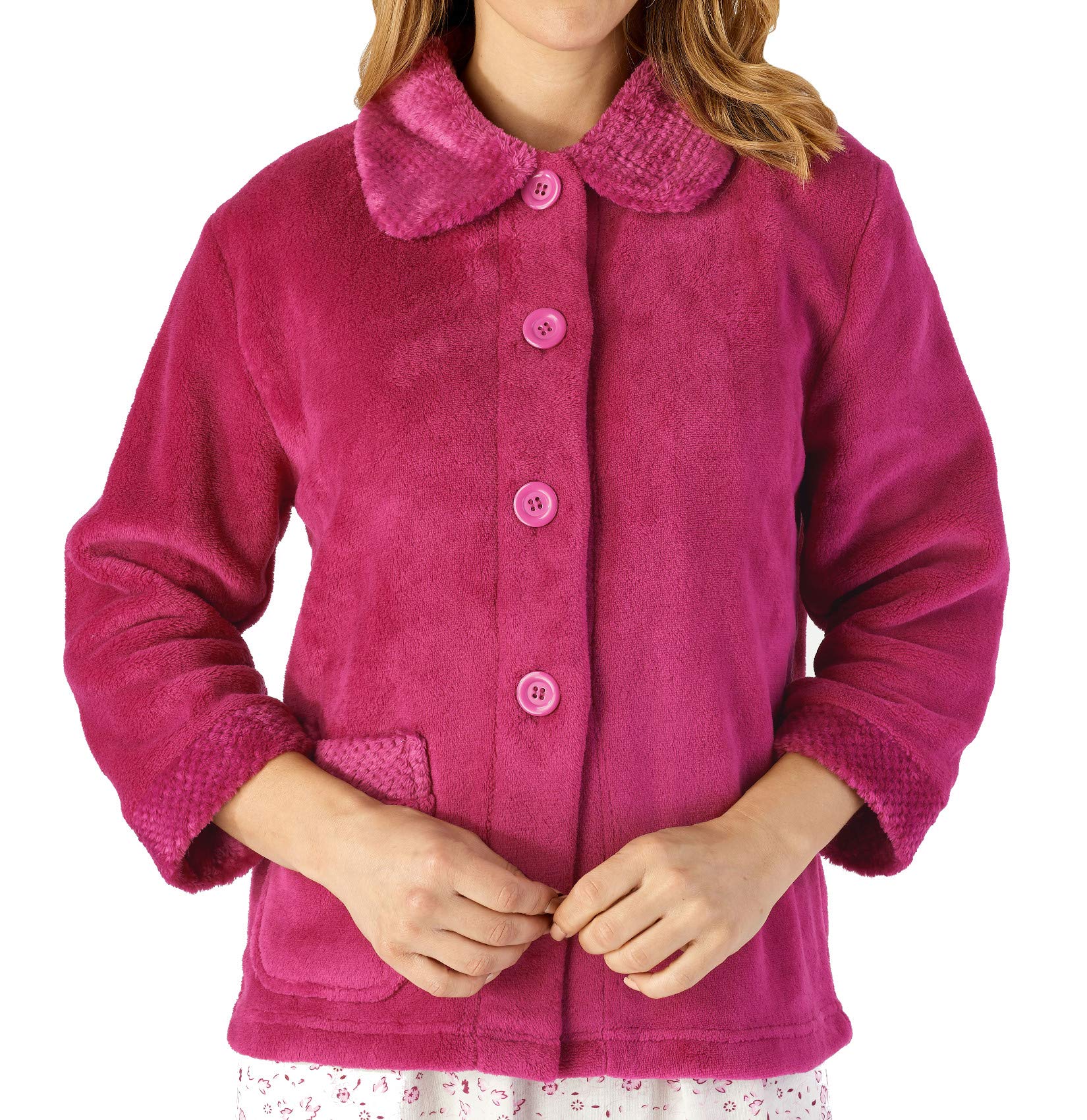 Slenderella Women's Coral Fleece Button Up Bed Jacket & Housecoat with Waffle Detail - Cozy Loungewear for Relaxing at Home (Sizes Small to XXXL) - Perfect for Morning Coffee, Reading & Self-Care Moments