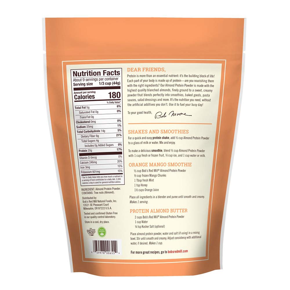 Bob's Red Mill Gluten Free Almond Protein Powder 14 oz - High Protein Vegan Keto Friendly Superfood for Smoothies, Baking & Healthy Snacks
