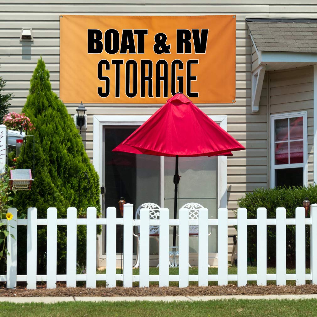 16x40 Inches Vinyl Banner for Boat & RV Storage - Weatherproof Outdoor Advertising Sign with 4 Grommets - Ideal for Business, Industrial Yard Signs & Commercial Printing (Orange)