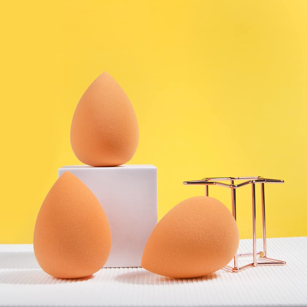 TRITON Latex-Free 3-Piece Mini Makeup Blender Sponge Set - Wet & Dry Beauty Sponge for Foundation, Concealer, Powder & Cream Blending - Perfect for Travel & Professional Makeup Application (Yellow)